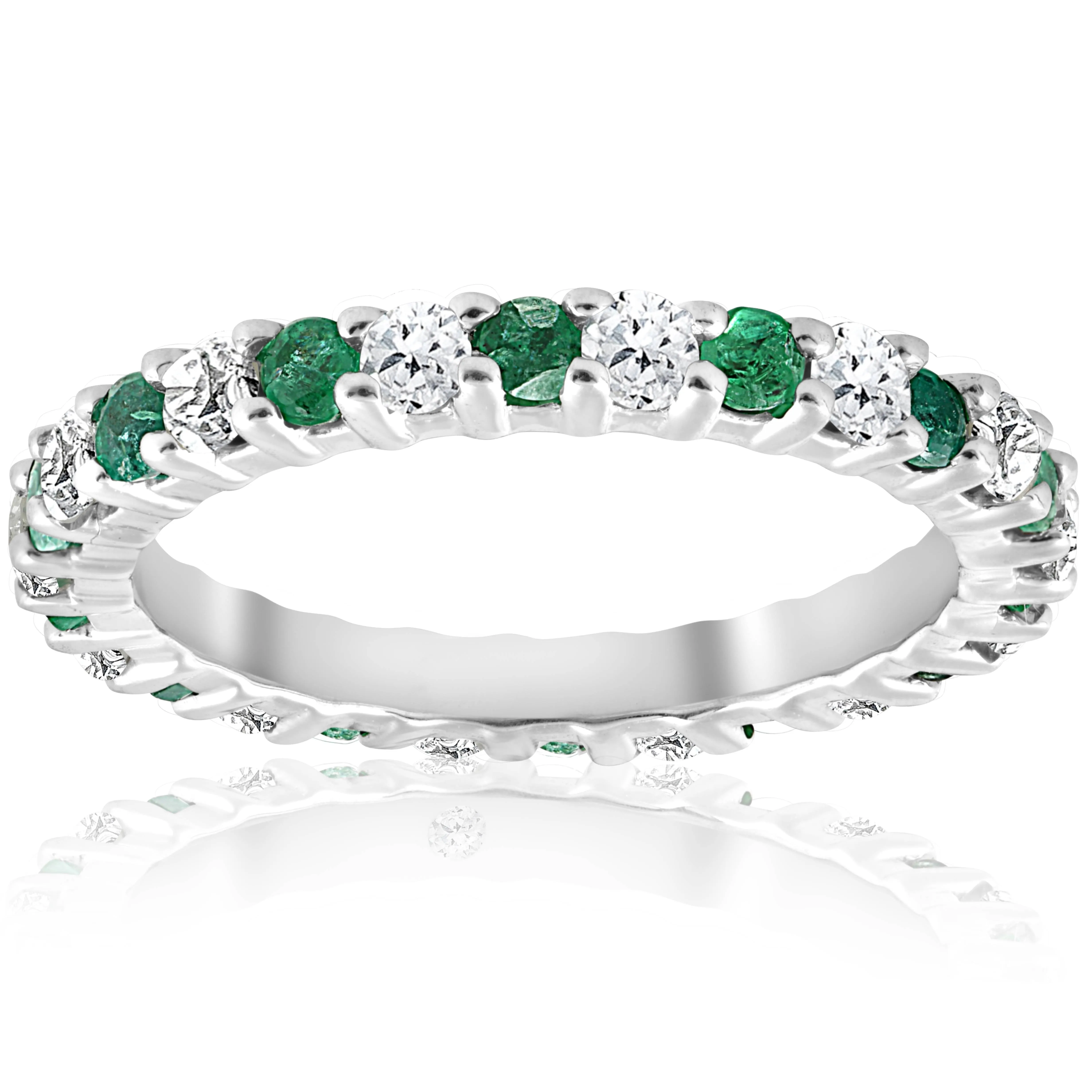 1 1/2ct Emerald Diamond Eternity Ring 14K White Gold