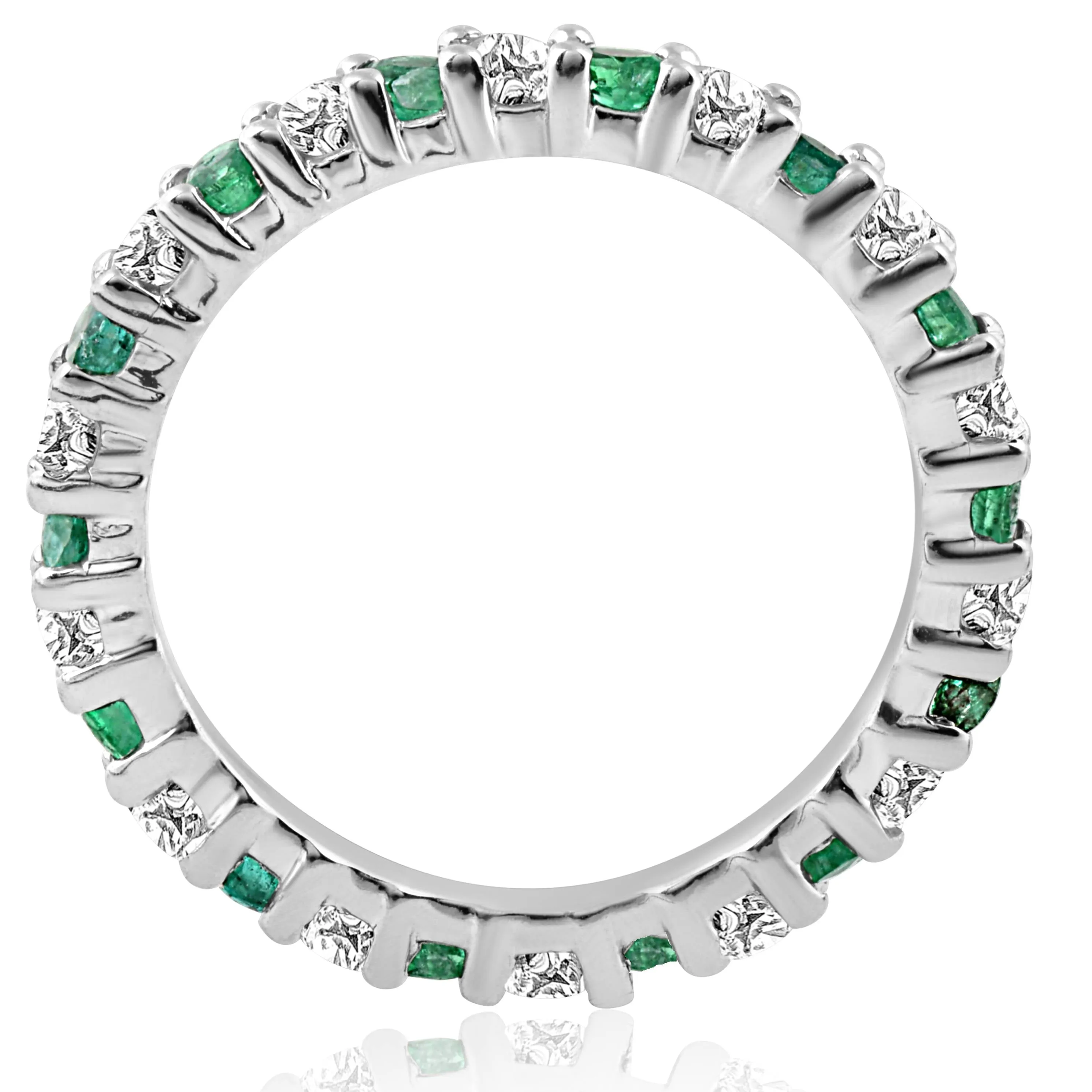 1 1/2ct Emerald Diamond Eternity Ring 14K White Gold