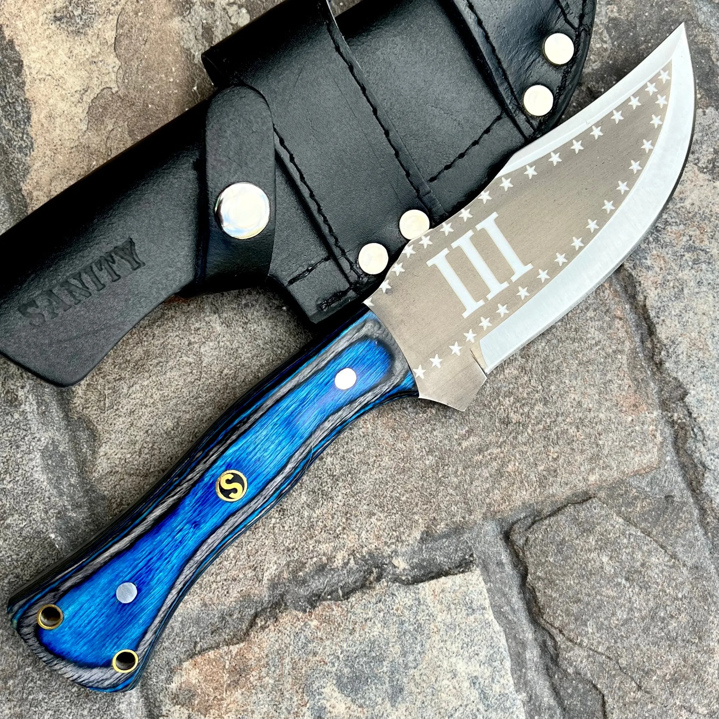 10” Rough Rider Series - III Patriot - Blue & Black Wood - D2 Steel - Horizontal & Vertical Carry - CUS30