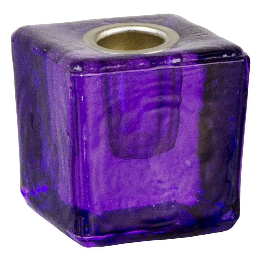 1.25" Mini Glass Candle Holder Cube - Purple