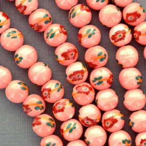 12mm CORAL FLOWER Round Ceramic Porcelain Beads . bgl0781