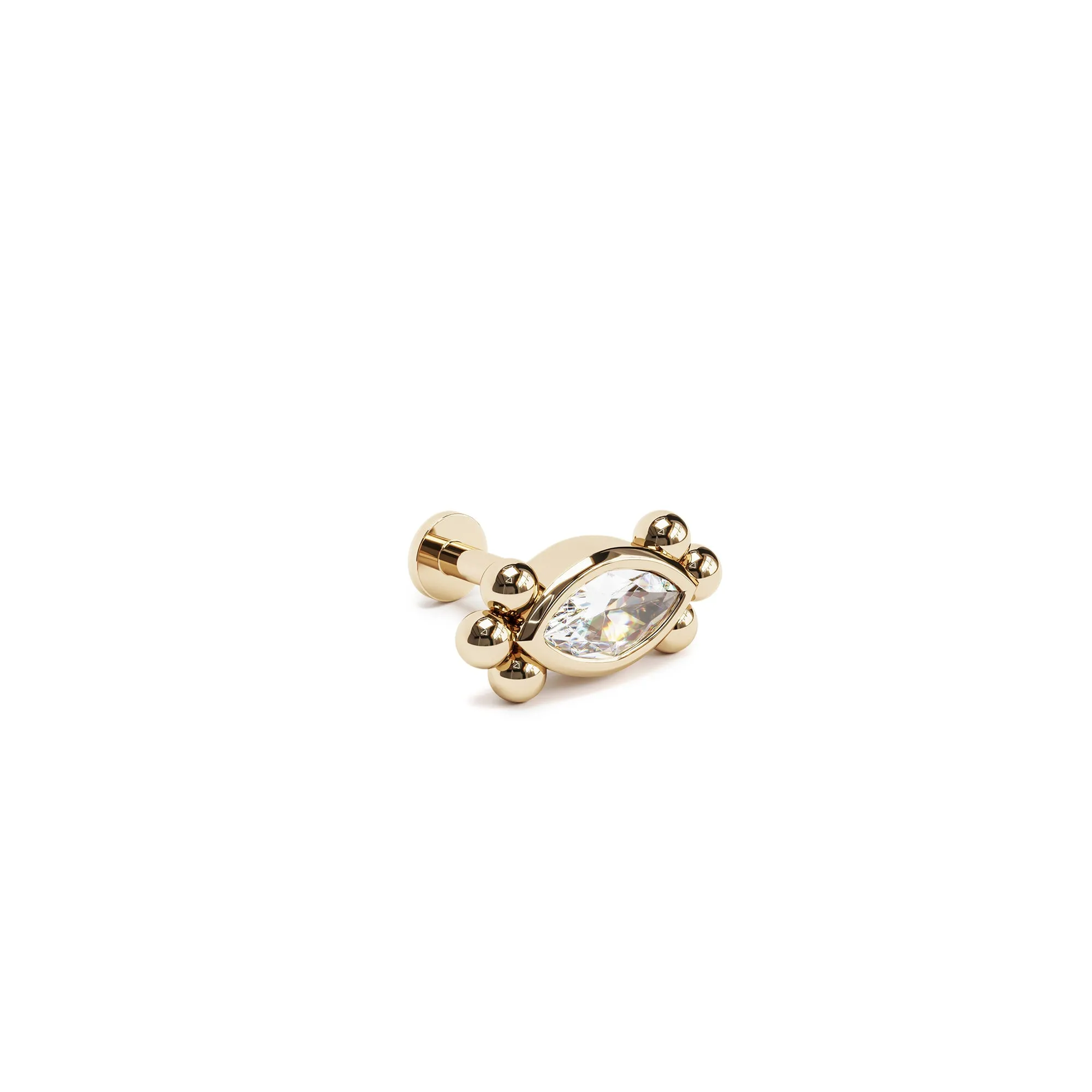 14K Gold Marquise Diamond Beaded Stud