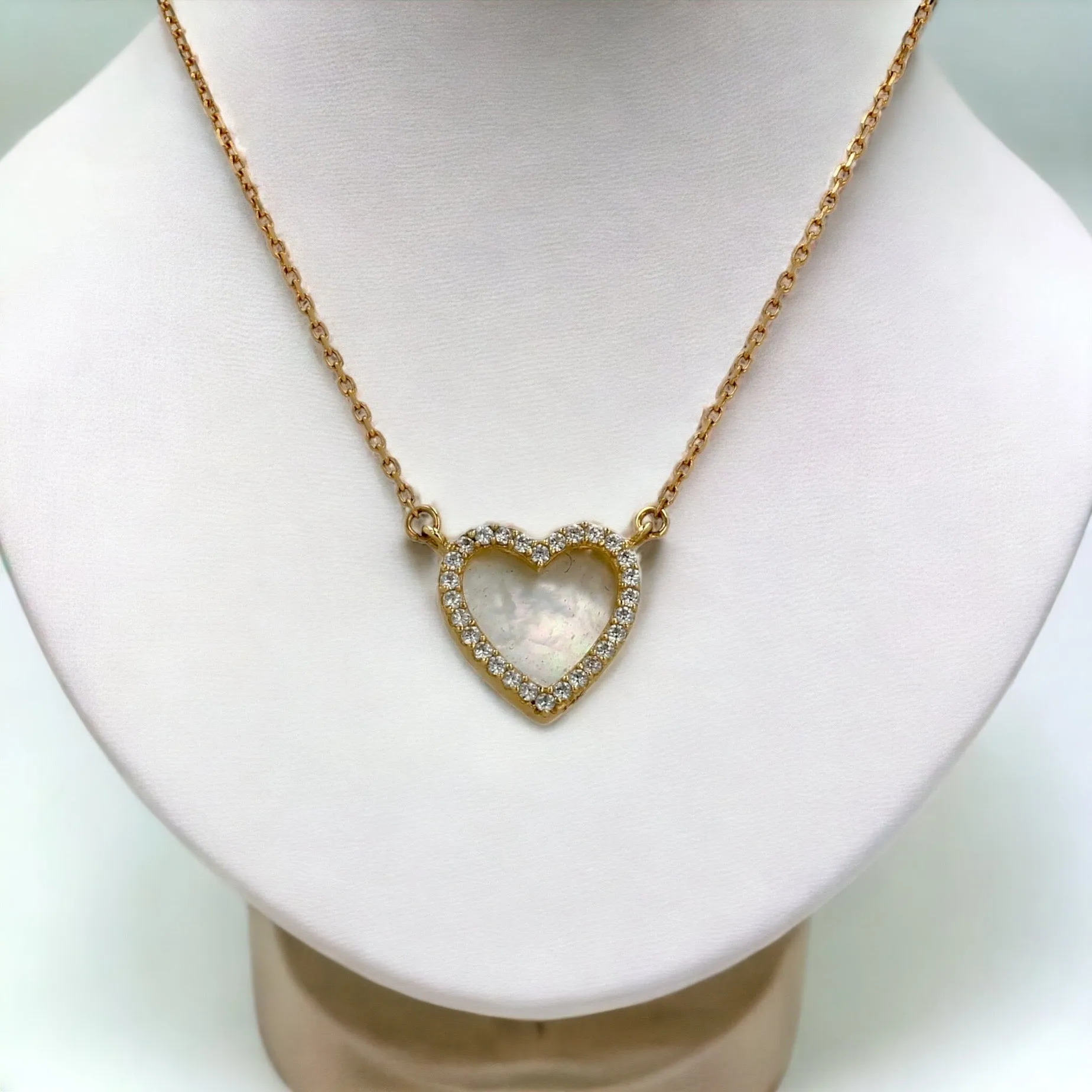 14K gold necklace mother pearl heart pendant