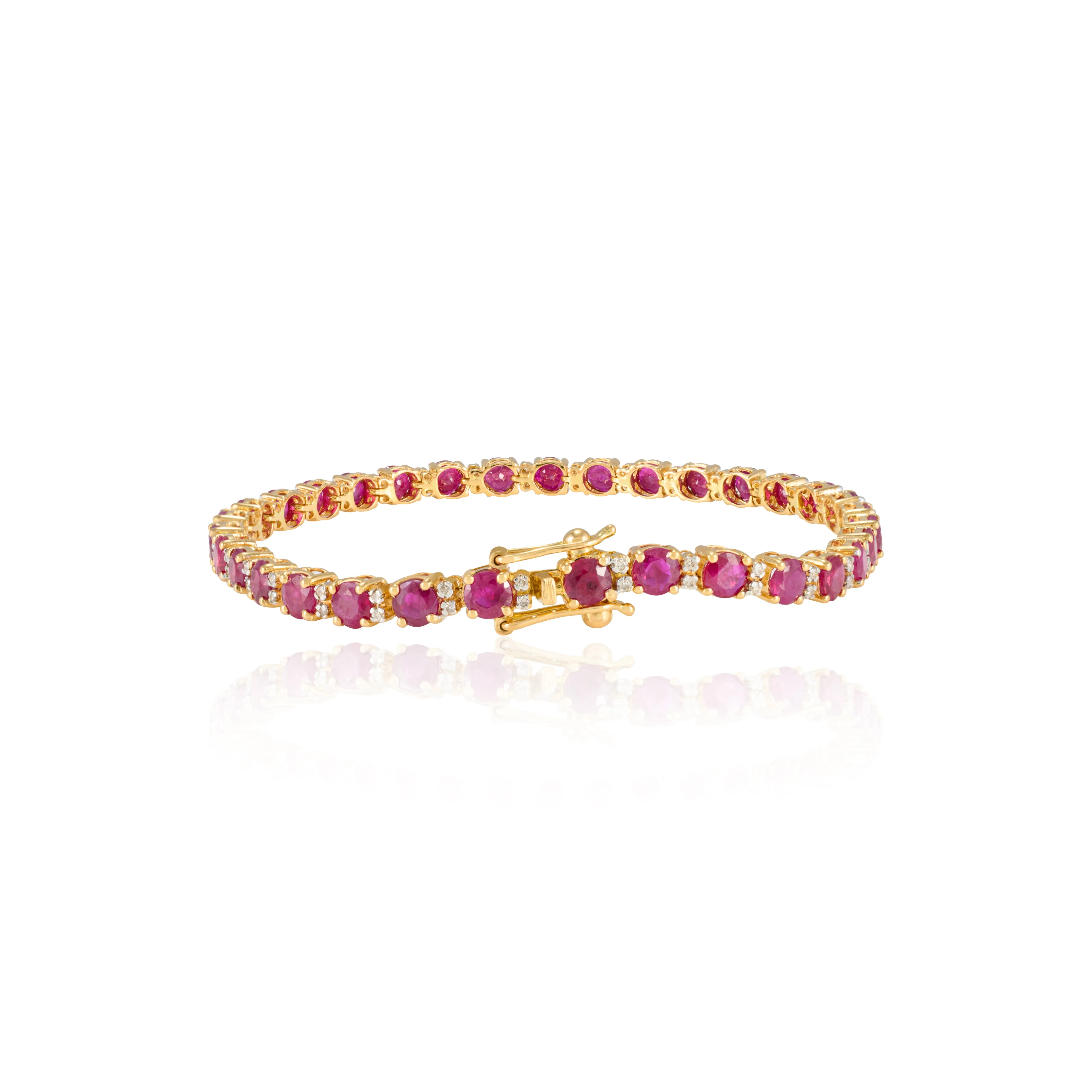 18K Gold Round Ruby Diamond Tennis Bracelet