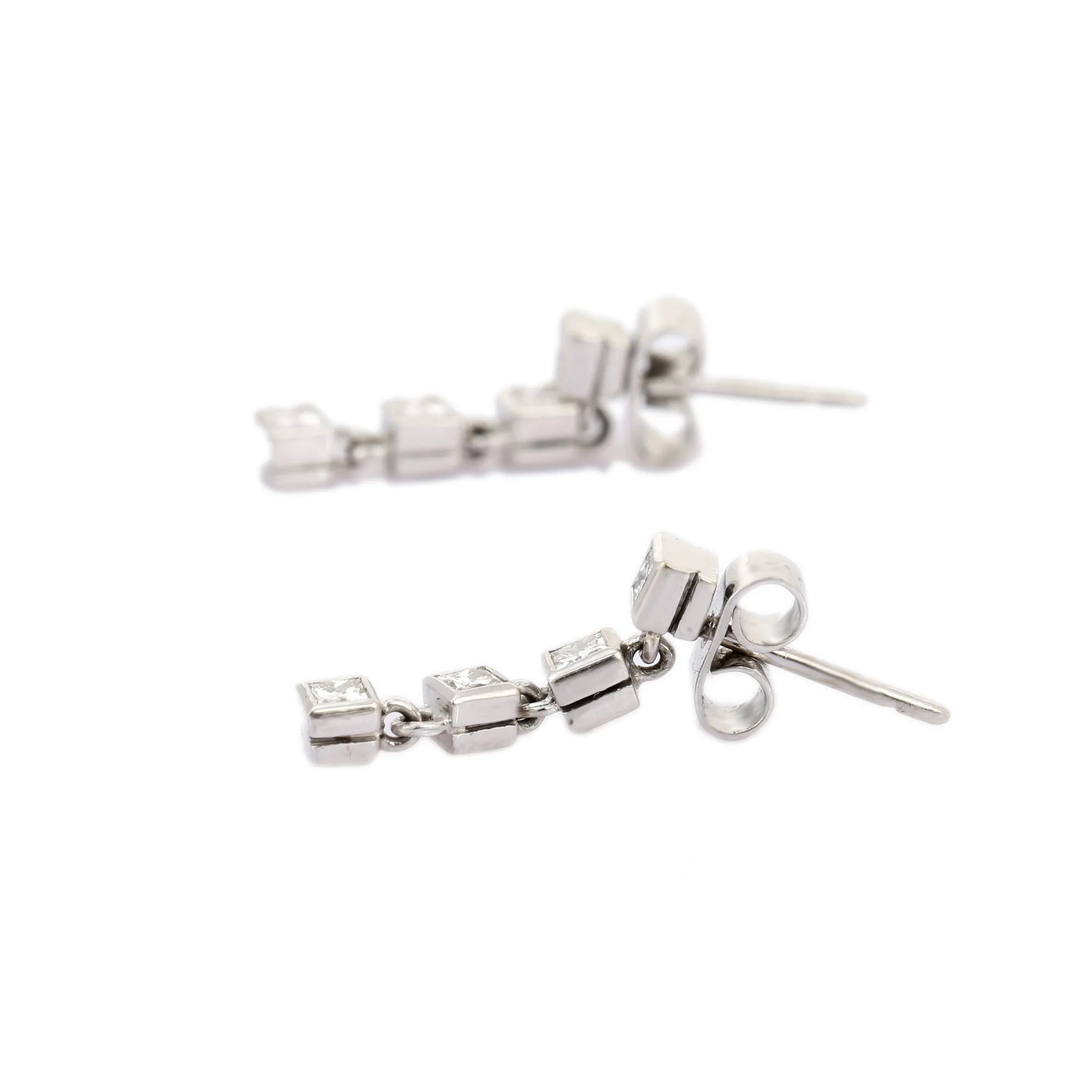 18K Solid White Gold Dangle Earring