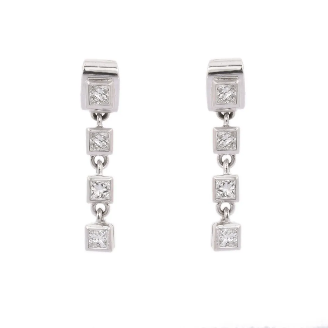 18K Solid White Gold Dangle Earring