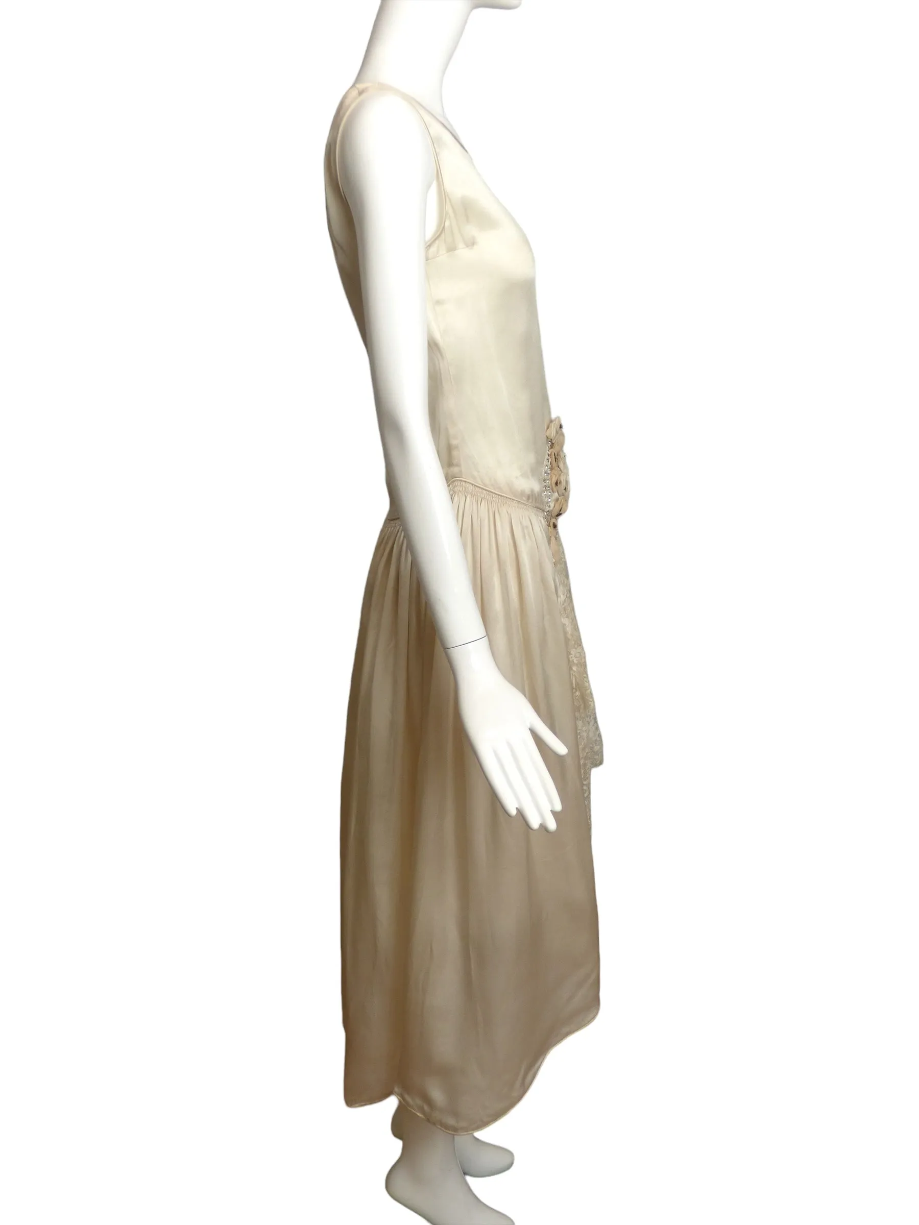 1920s Jeweled Silk & Lace Dress, Size 2