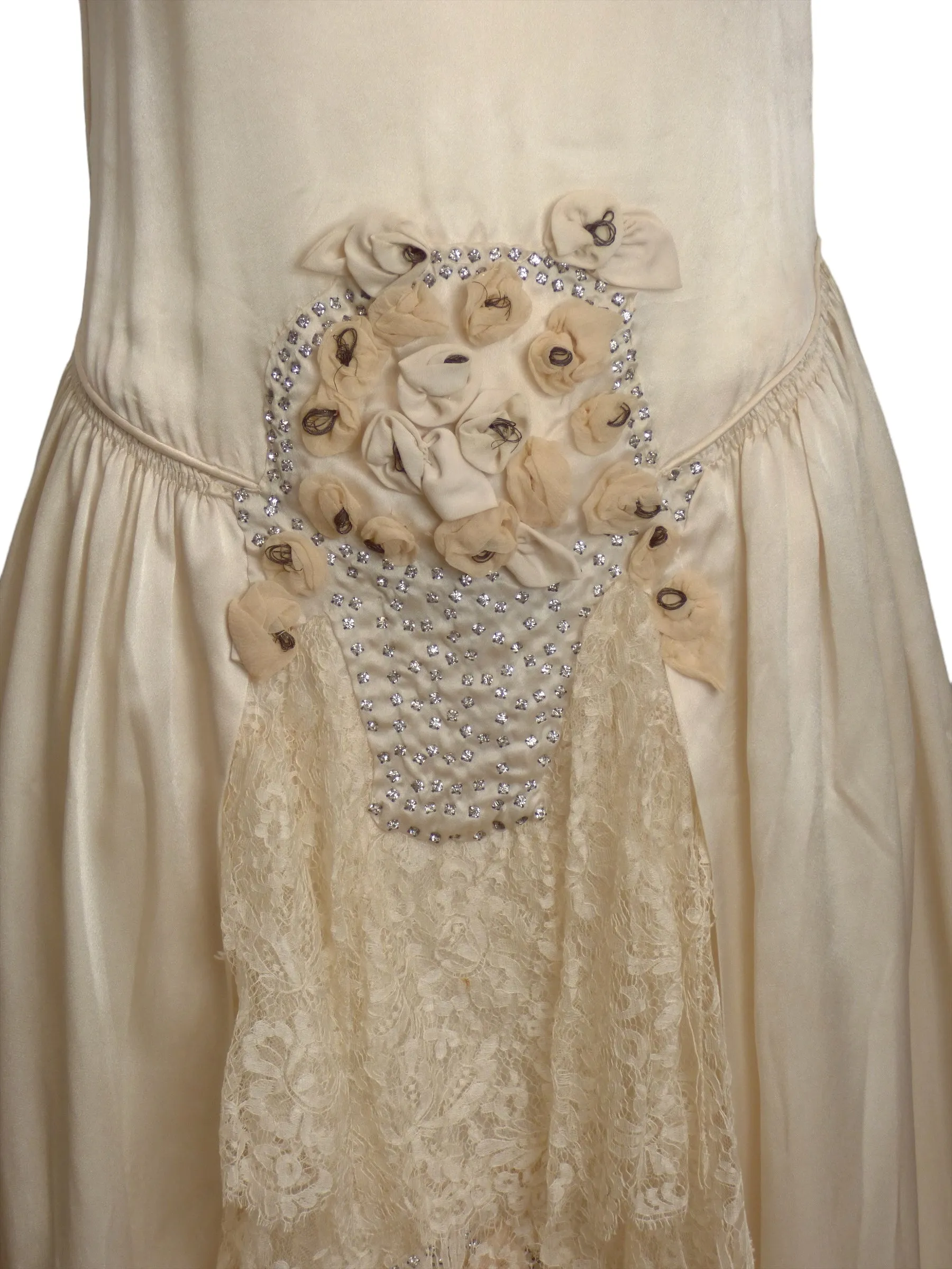 1920s Jeweled Silk & Lace Dress, Size 2