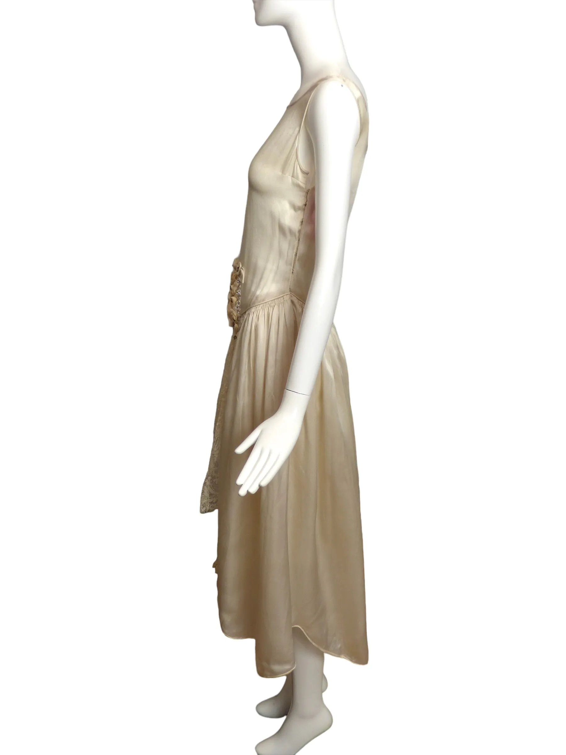 1920s Jeweled Silk & Lace Dress, Size 2