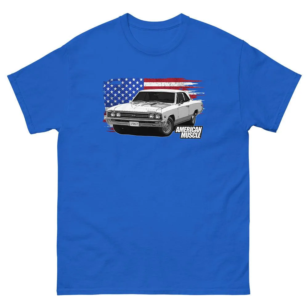 1967 Chevelle Car T-Shirt American Muscle Car Tee With American Flag Design