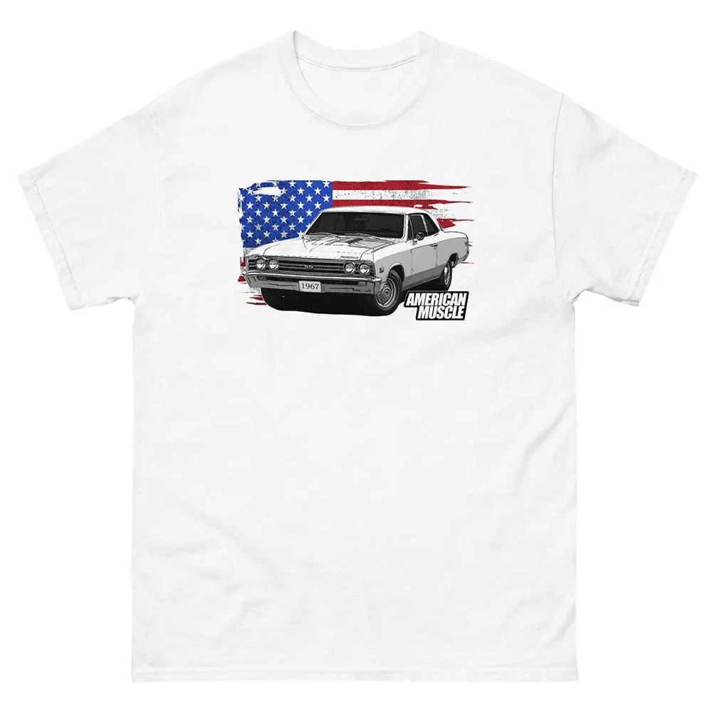 1967 Chevelle Car T-Shirt American Muscle Car Tee With American Flag Design