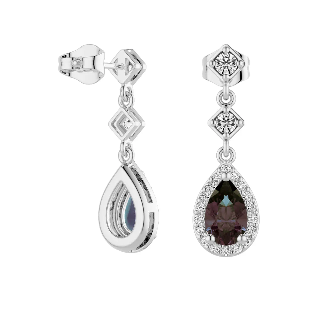 2 Ctw Pear Shaped Alexandrite Moissanite Pave Drop Earrings