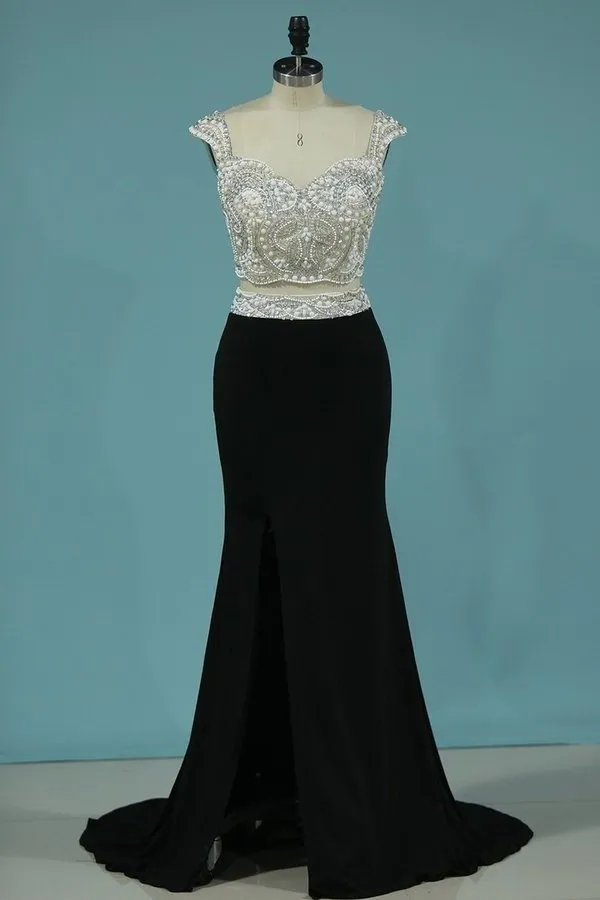 2024 New Arrival Prom Dress Two Pieces Mermaid With Beading Spandex Slit PRFJRKRF