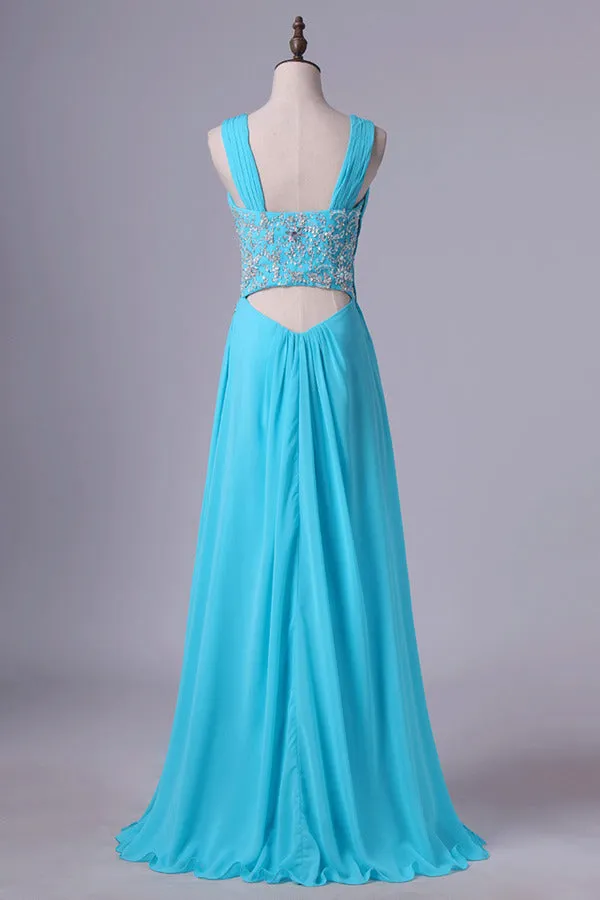 2024 Straps A Line Prom Dresses Chiffon With Applique & Ruffles P2GQHSPH