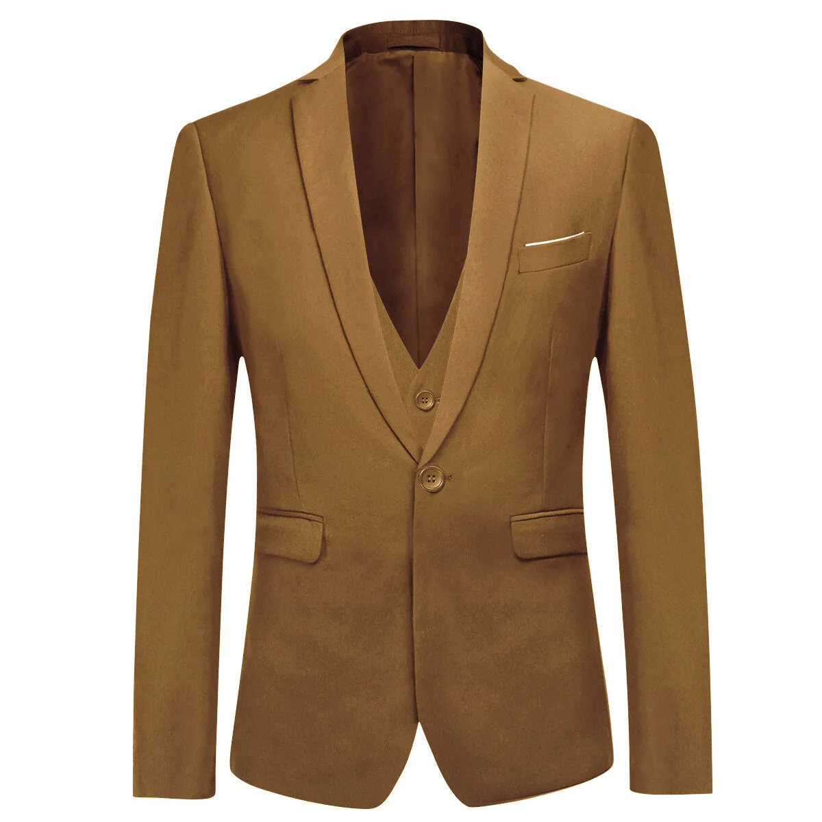 3-Piece One Button Formal Suit Light Coffee Suit