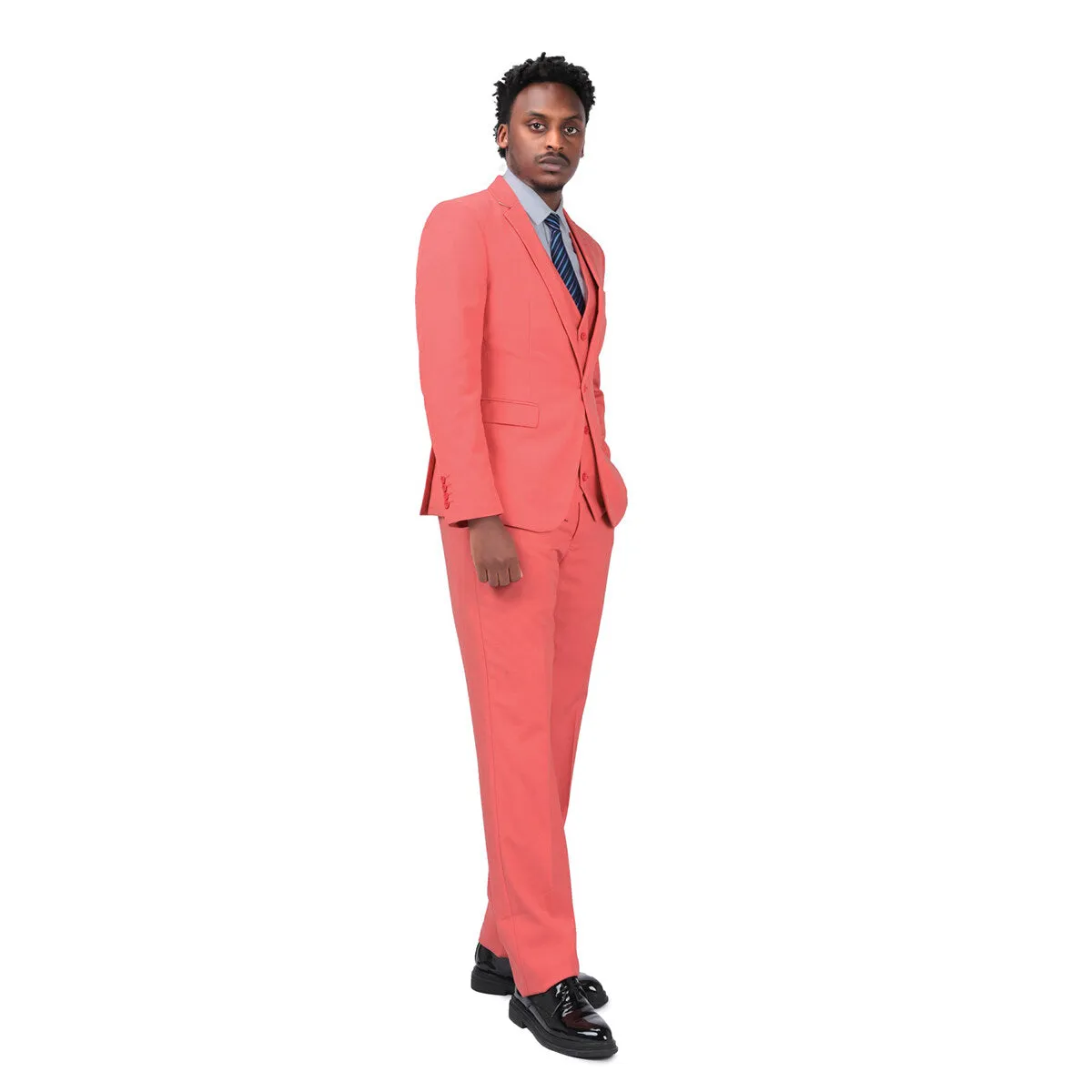 3-Piece Slim Fit One Button Fashion Rose Red Suit