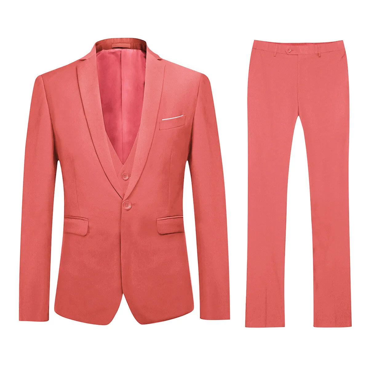 3-Piece Slim Fit One Button Fashion Rose Red Suit