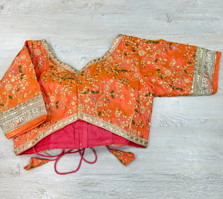 50W577-RO Orange Floral Embroidered Blouse