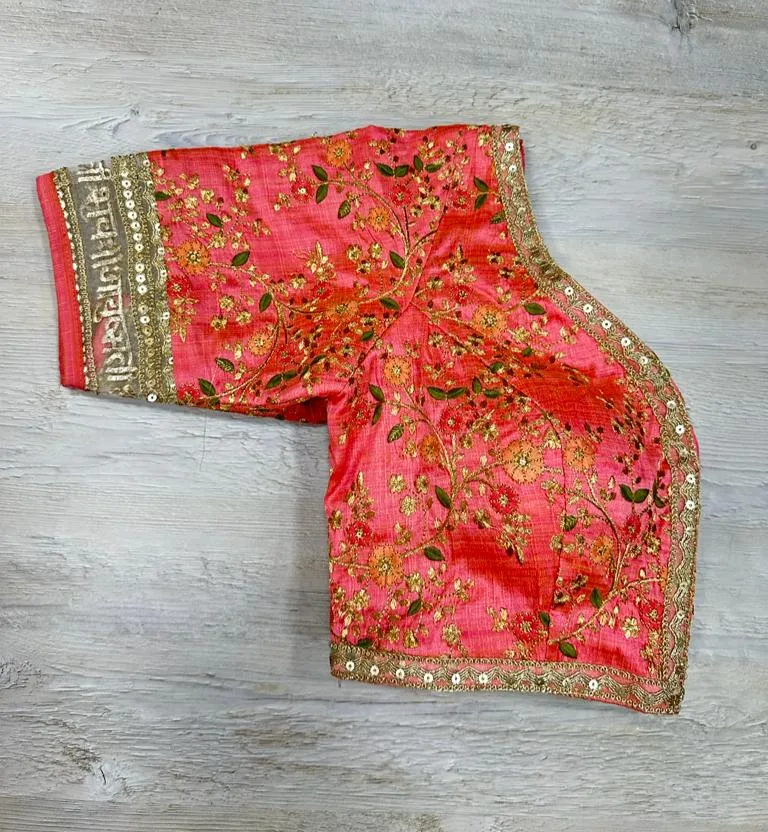 50W577-RO Orange Floral Embroidered Blouse