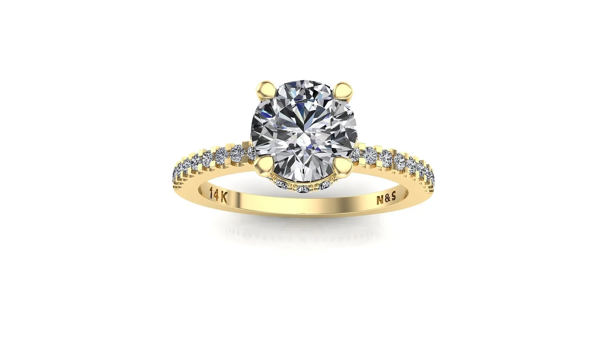 8.0mm (1.90ct) Monique ForeverOne Round Moissanite Four Prong Diamond Underhalo Engagement Ring 14K Gold MOENG076