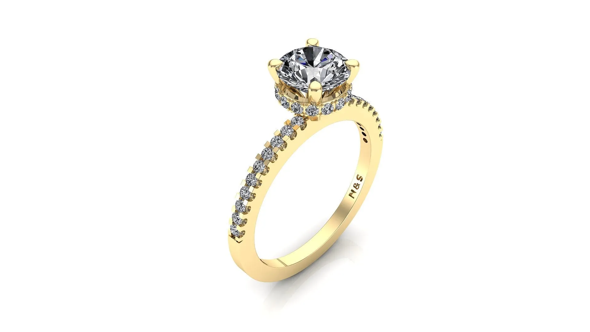 8.0mm (1.90ct) Monique ForeverOne Round Moissanite Four Prong Diamond Underhalo Engagement Ring 14K Gold MOENG076