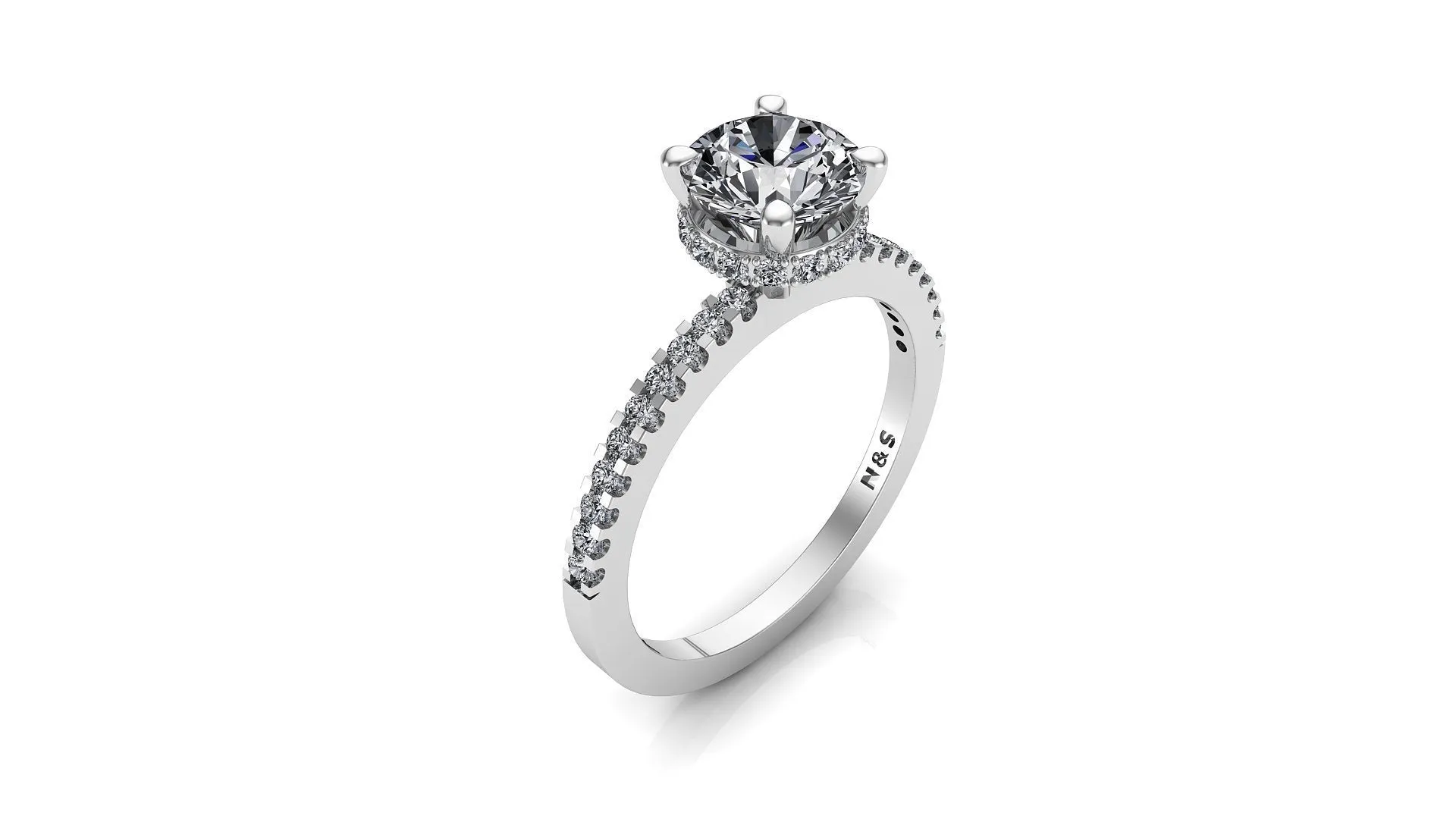 8.0mm (1.90ct) Monique ForeverOne Round Moissanite Four Prong Diamond Underhalo Engagement Ring 14K Gold MOENG076