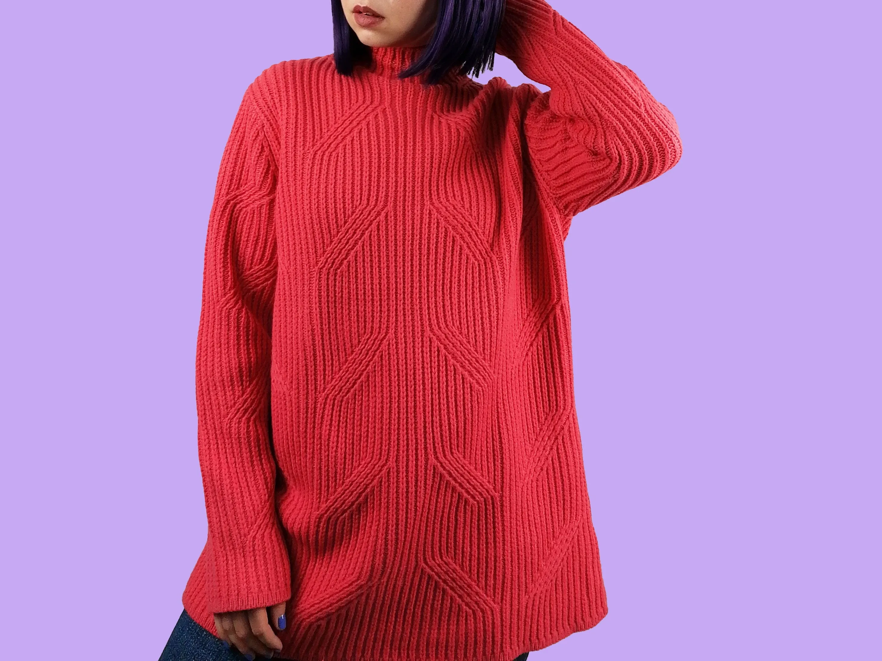 90's Virgin Wool Cable Knit Pink Sweater - size S-M