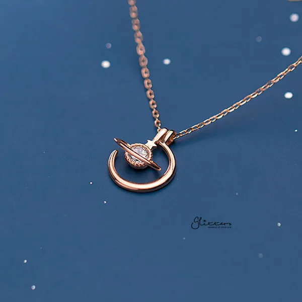 925 Sterling Silver C.Z Planet Necklace with 45cm Chain