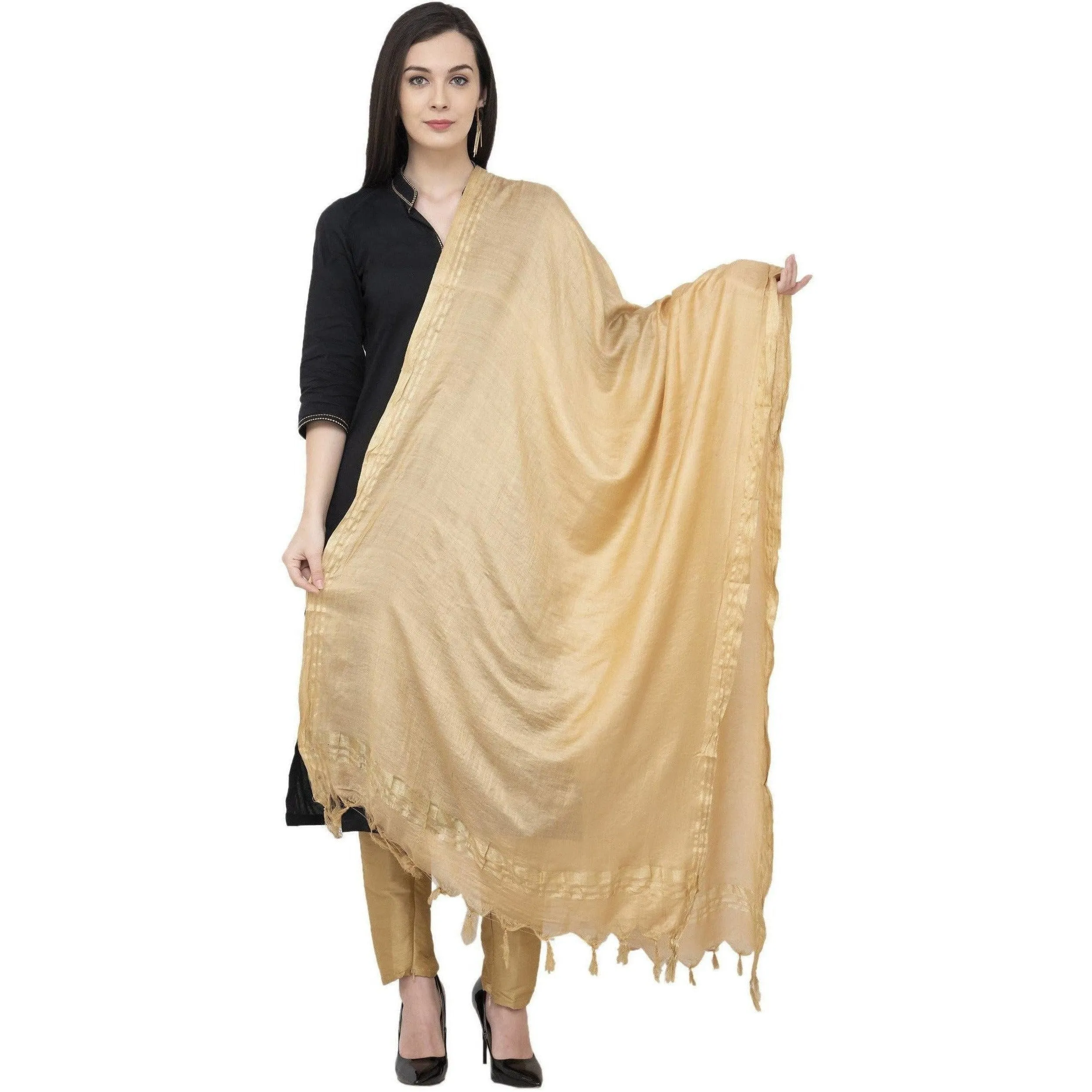 A R Silk Golden Border Regular Dupatta Color Golden Dupatta or Chunni