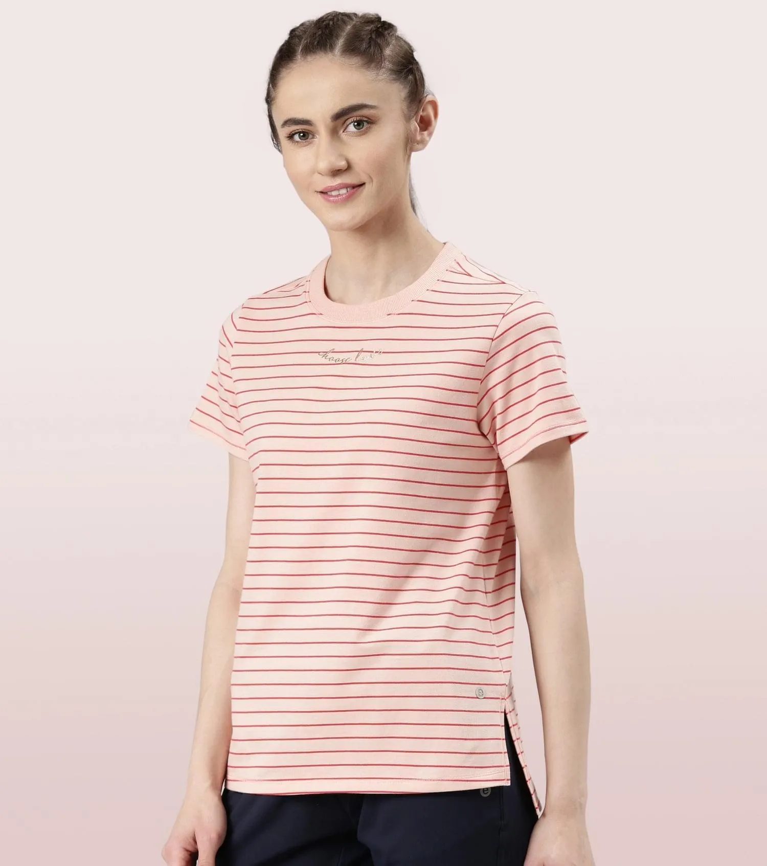 Active Cotton Tee -Stripes | Yarn Dyed Stripe Short Sleeve Anti-Odour Cotton Tee With Graphic