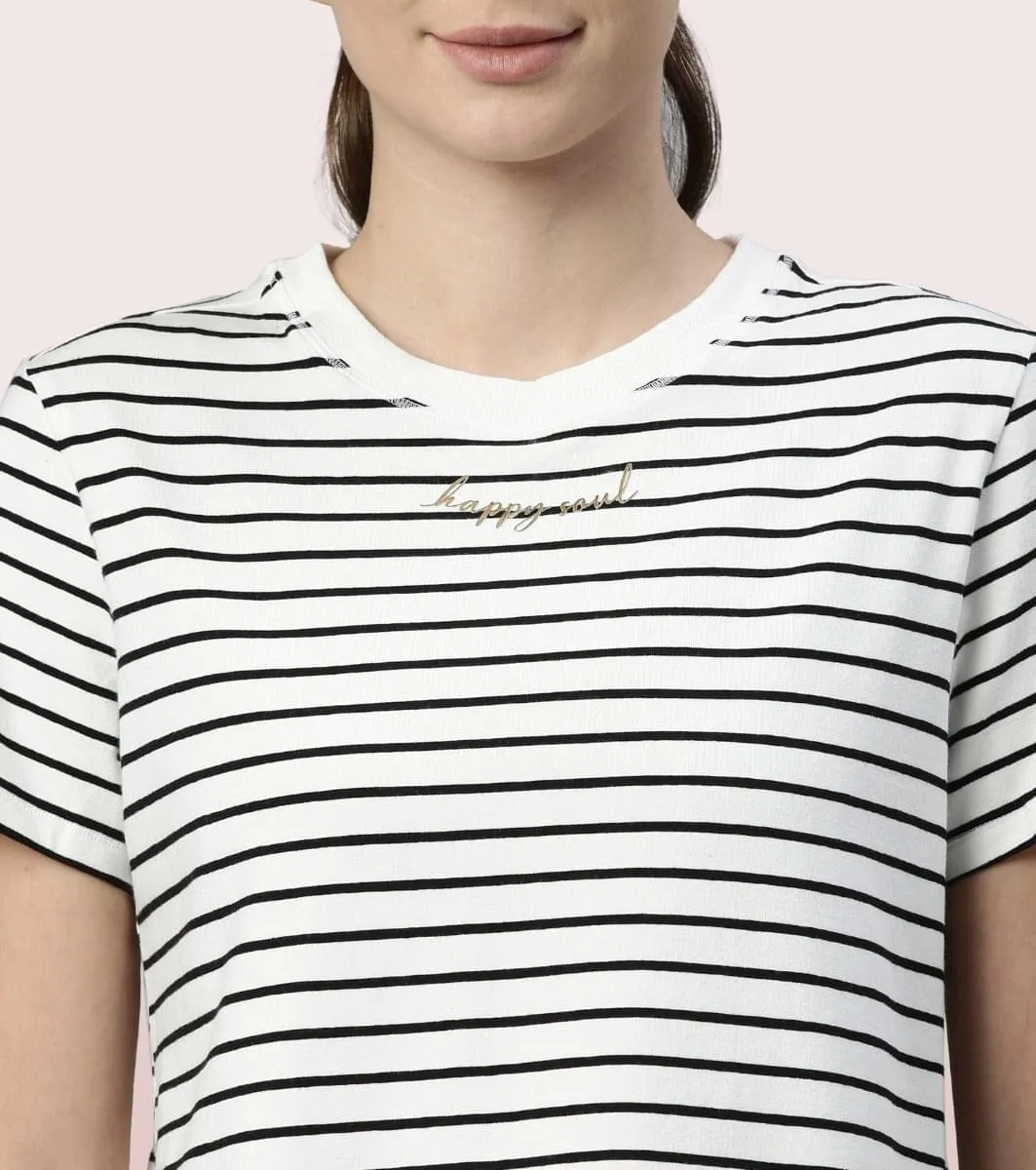 Active Cotton Tee -Stripes | Yarn Dyed Stripe Short Sleeve Anti-Odour Cotton Tee With Graphic