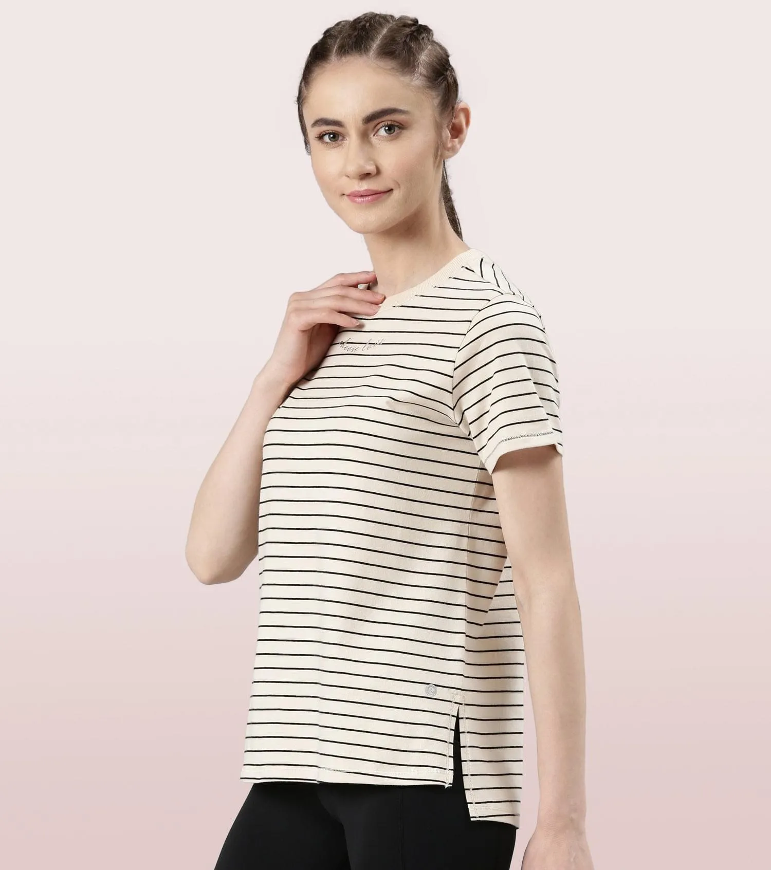 Active Cotton Tee -Stripes | Yarn Dyed Stripe Short Sleeve Anti-Odour Cotton Tee With Graphic