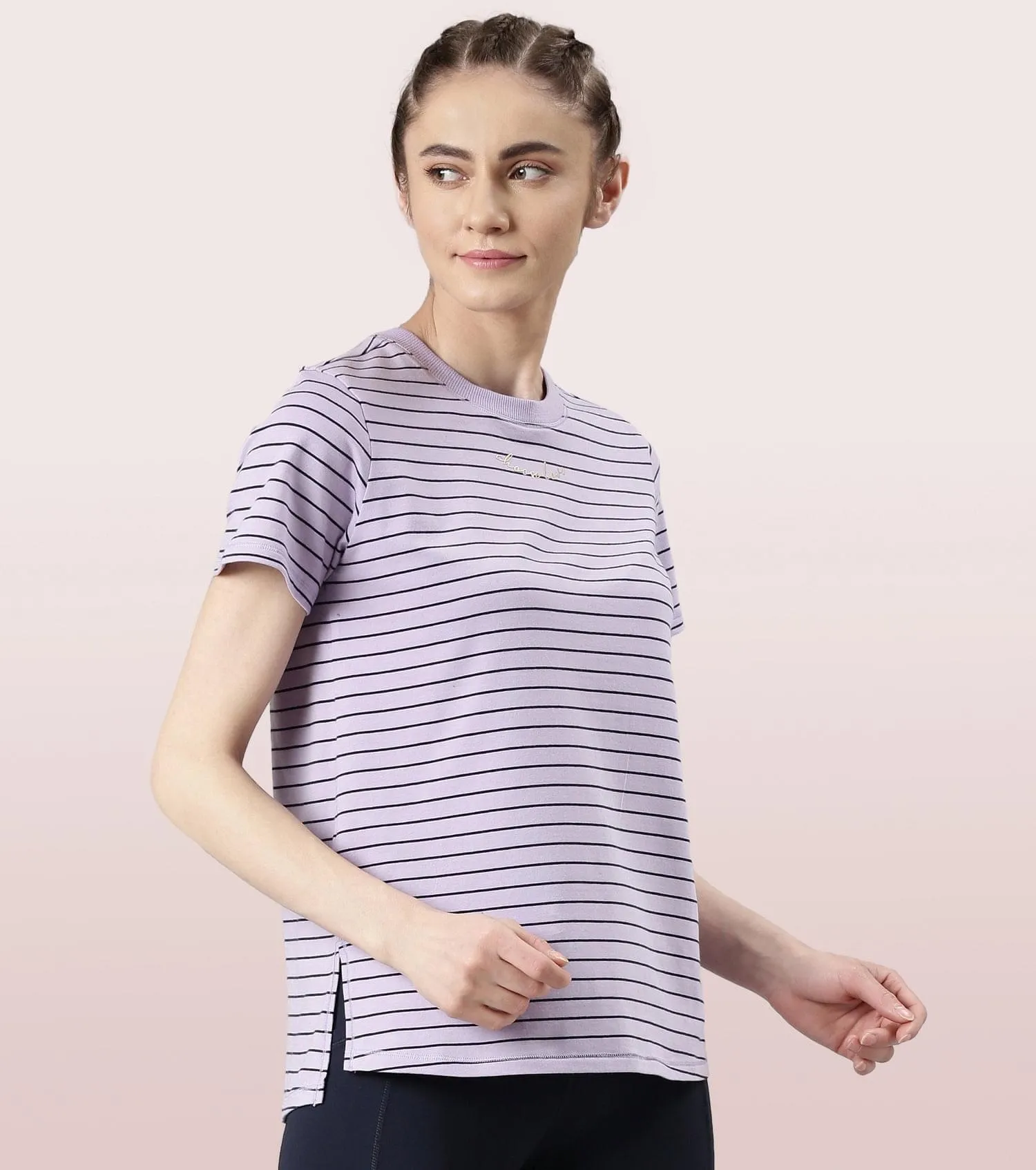 Active Cotton Tee -Stripes | Yarn Dyed Stripe Short Sleeve Anti-Odour Cotton Tee With Graphic