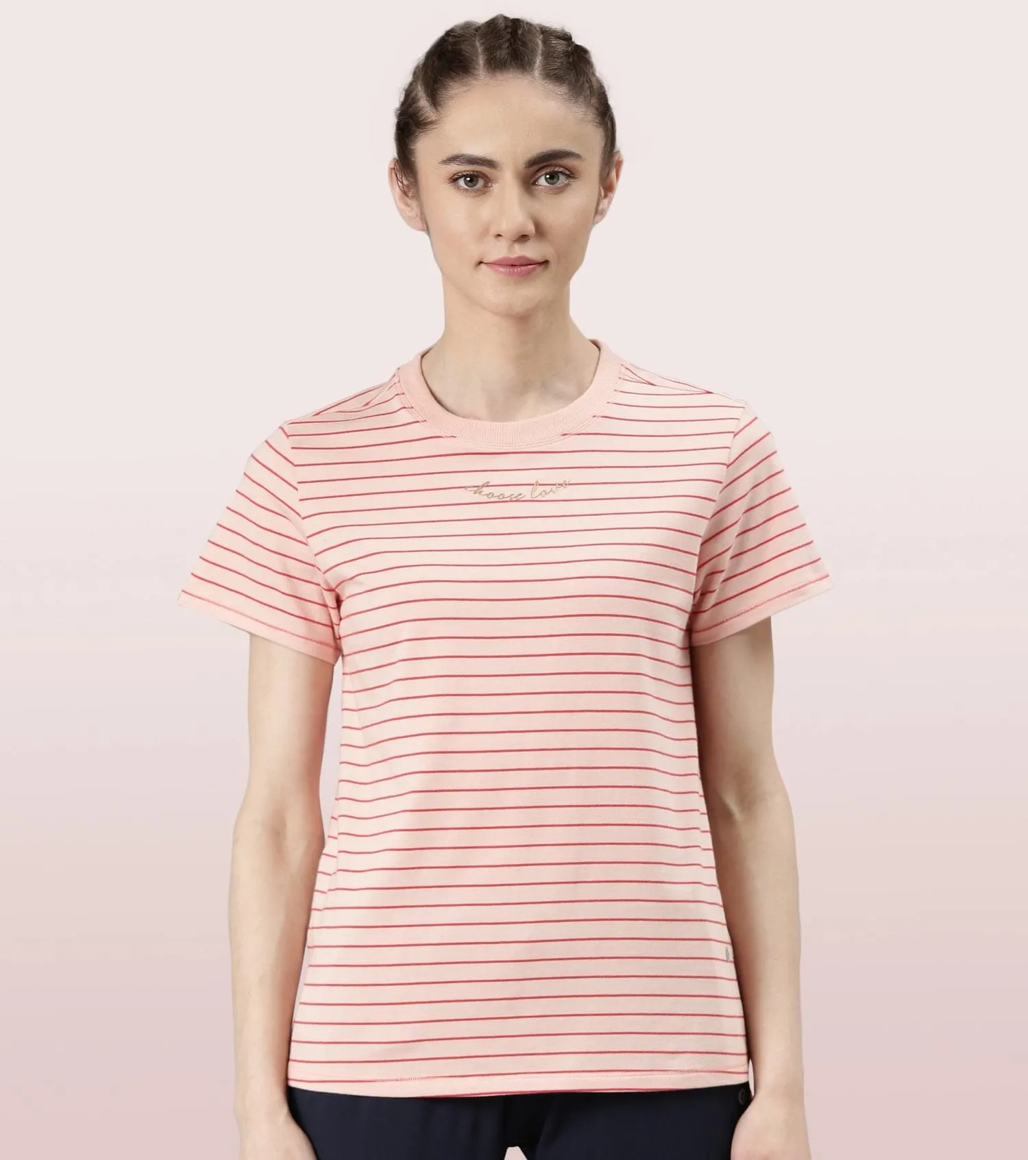 Active Cotton Tee -Stripes | Yarn Dyed Stripe Short Sleeve Anti-Odour Cotton Tee With Graphic