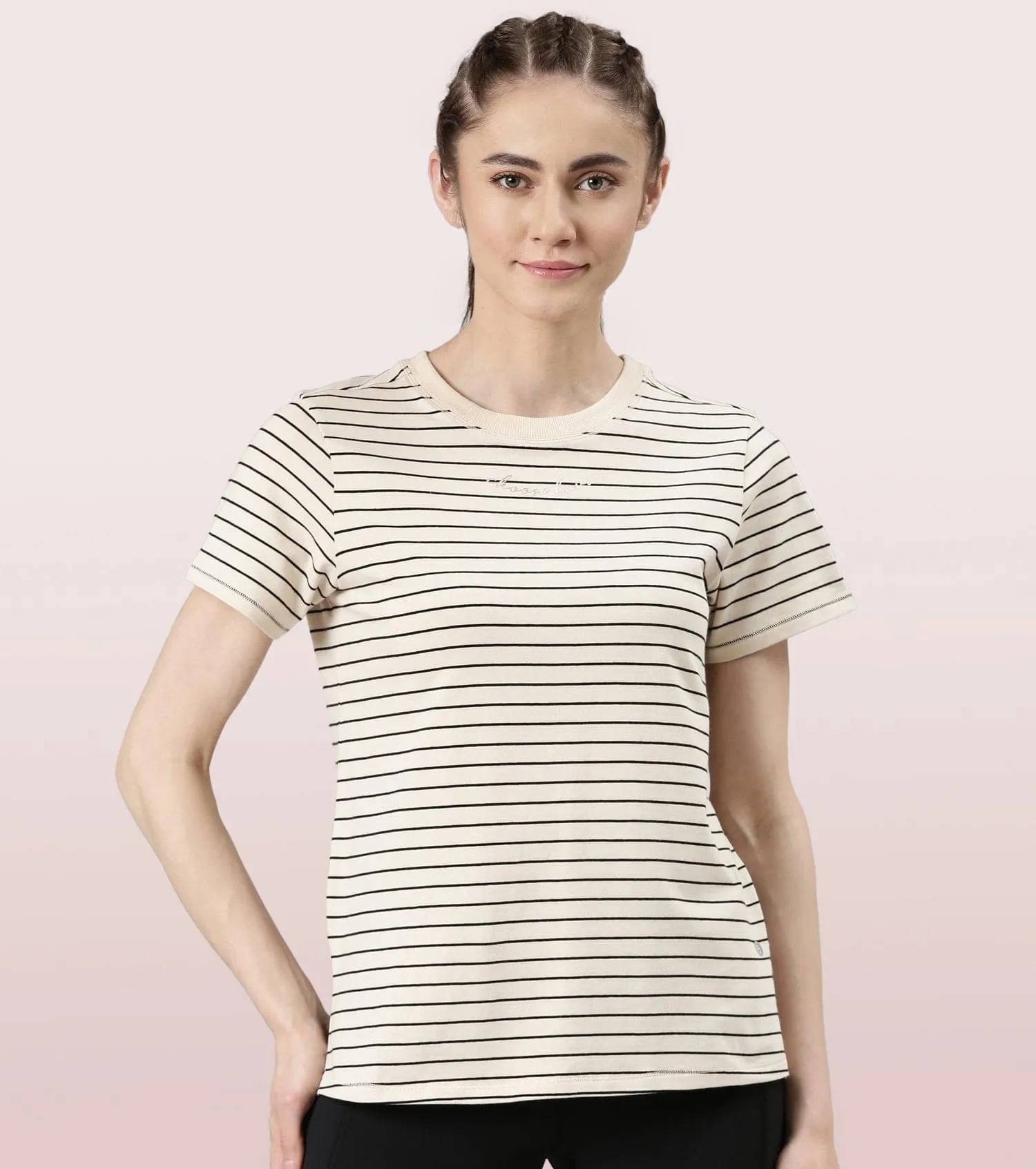 Active Cotton Tee -Stripes | Yarn Dyed Stripe Short Sleeve Anti-Odour Cotton Tee With Graphic