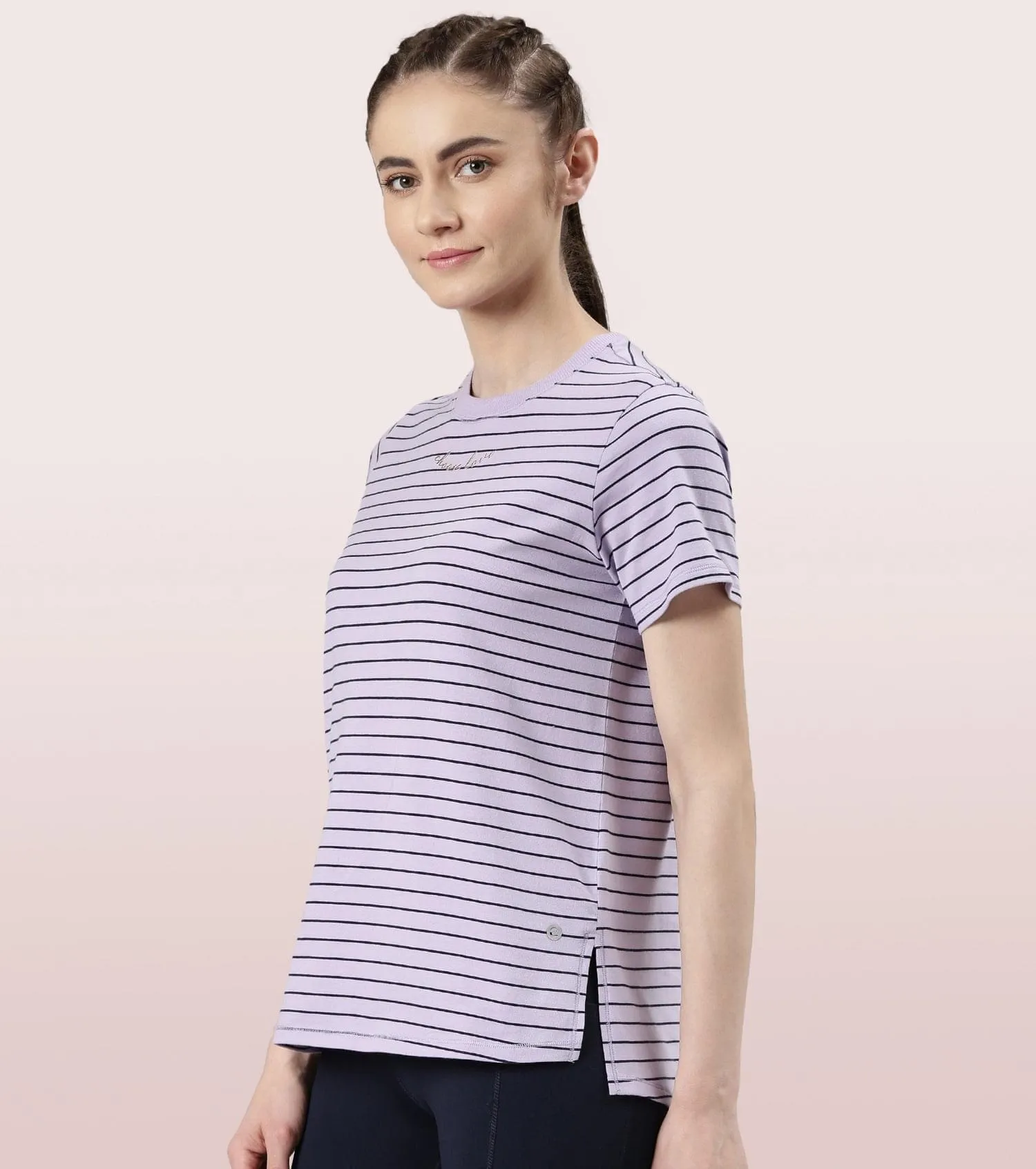 Active Cotton Tee -Stripes | Yarn Dyed Stripe Short Sleeve Anti-Odour Cotton Tee With Graphic