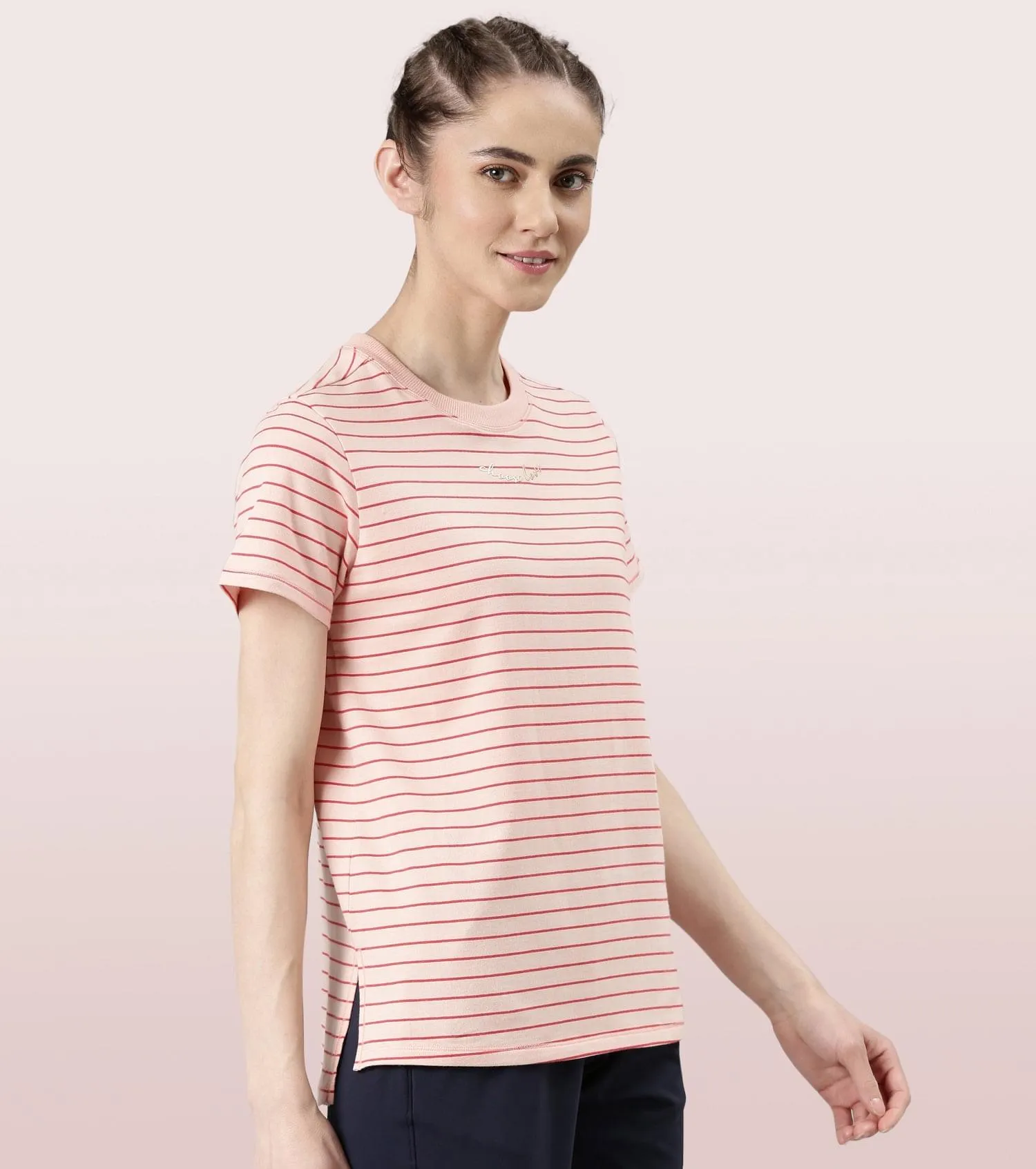 Active Cotton Tee -Stripes | Yarn Dyed Stripe Short Sleeve Anti-Odour Cotton Tee With Graphic