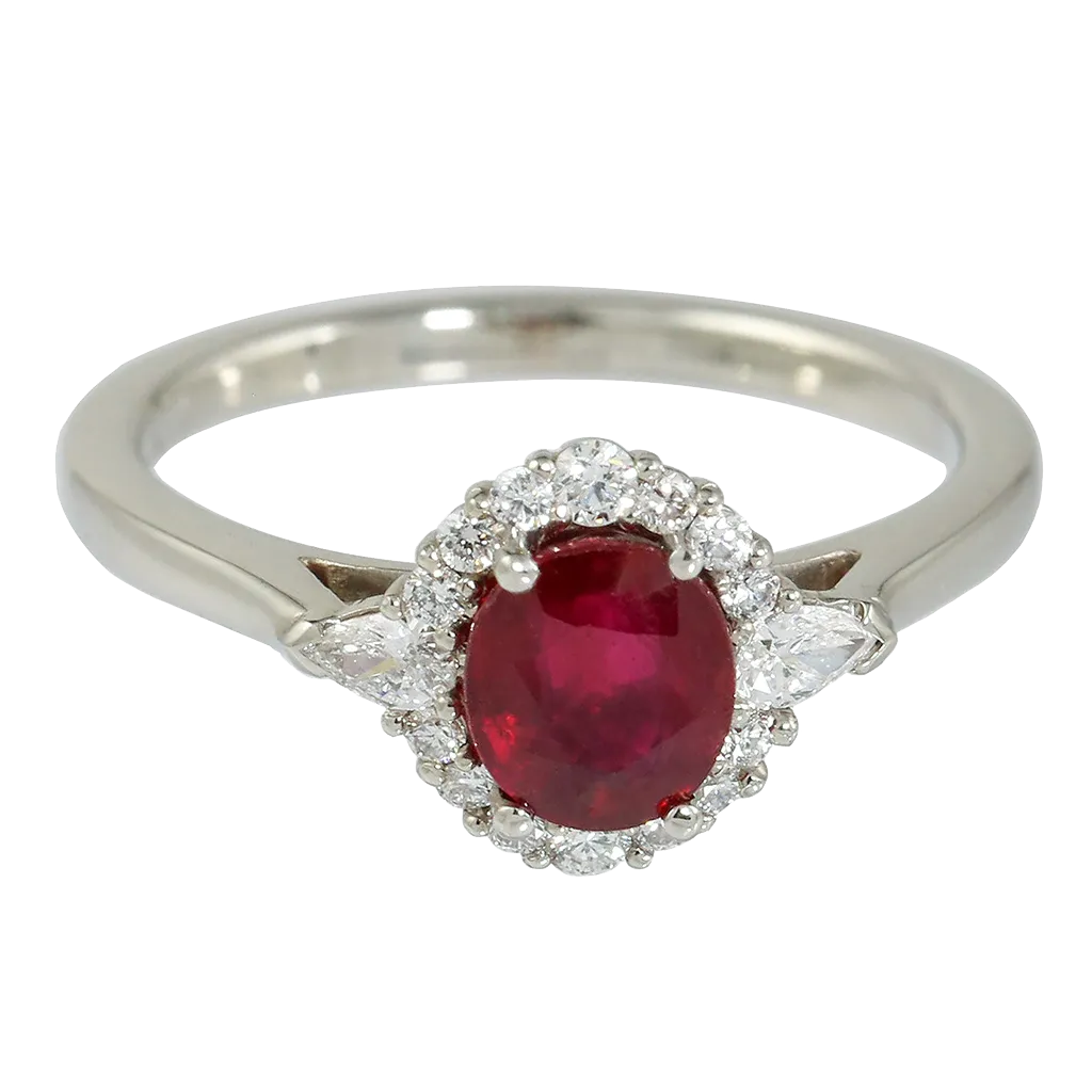 AGL Certified Ruby Ring with Diamond Halo