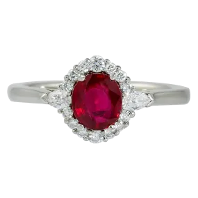 AGL Certified Ruby Ring with Diamond Halo