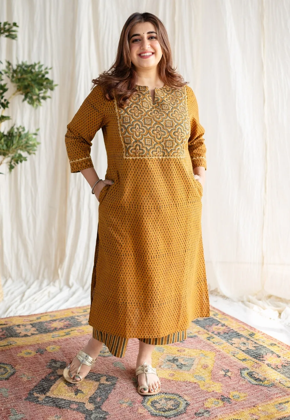 Akira Ajrakh Slub Cotton Hand Embroidered Kurta