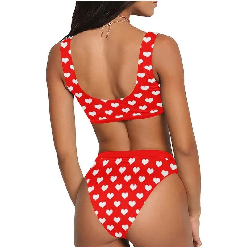 All Hearts Sport Top & High-Waist Bikini Swimsuit