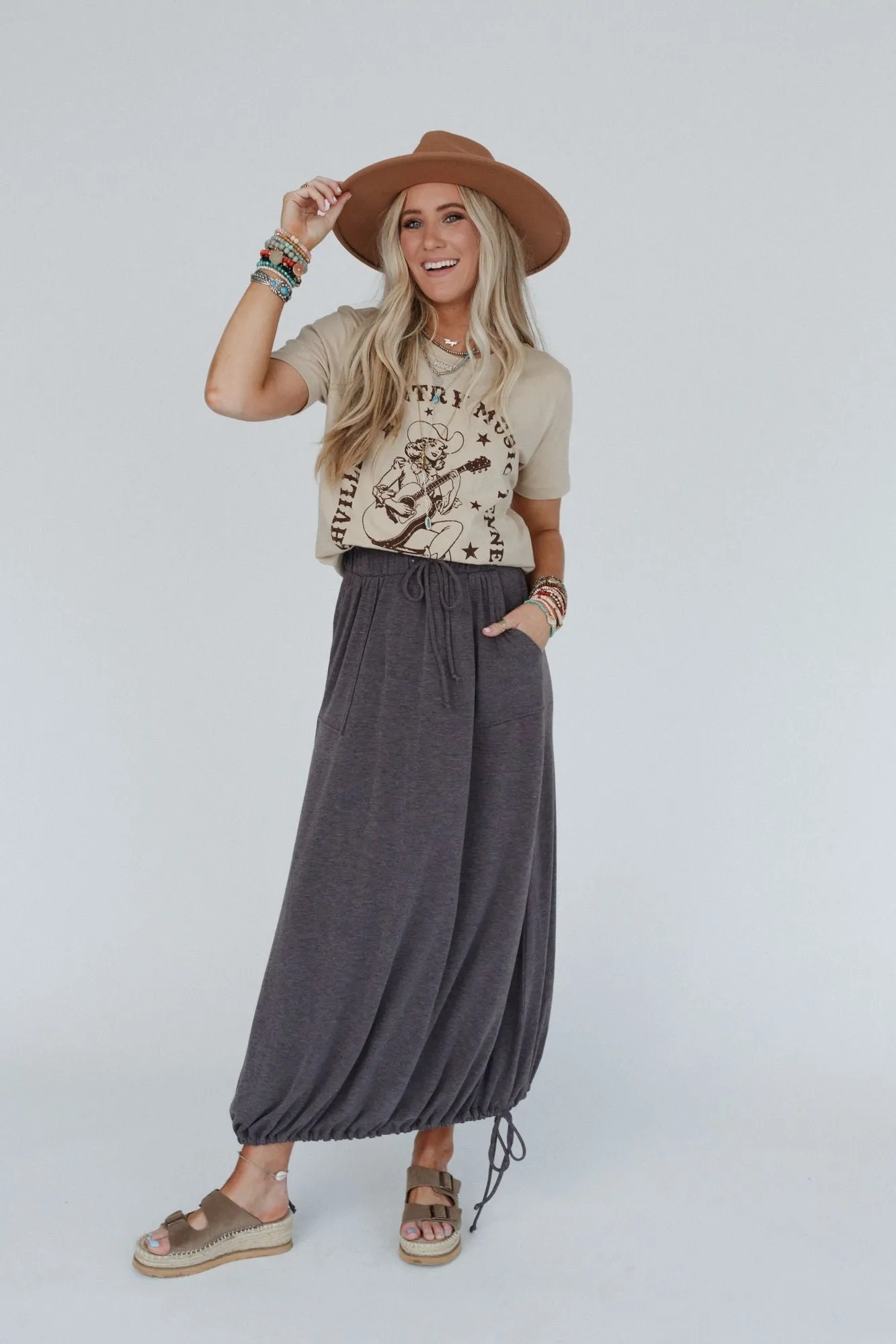 All In Drawstring Maxi Skirt - Mocha Gray