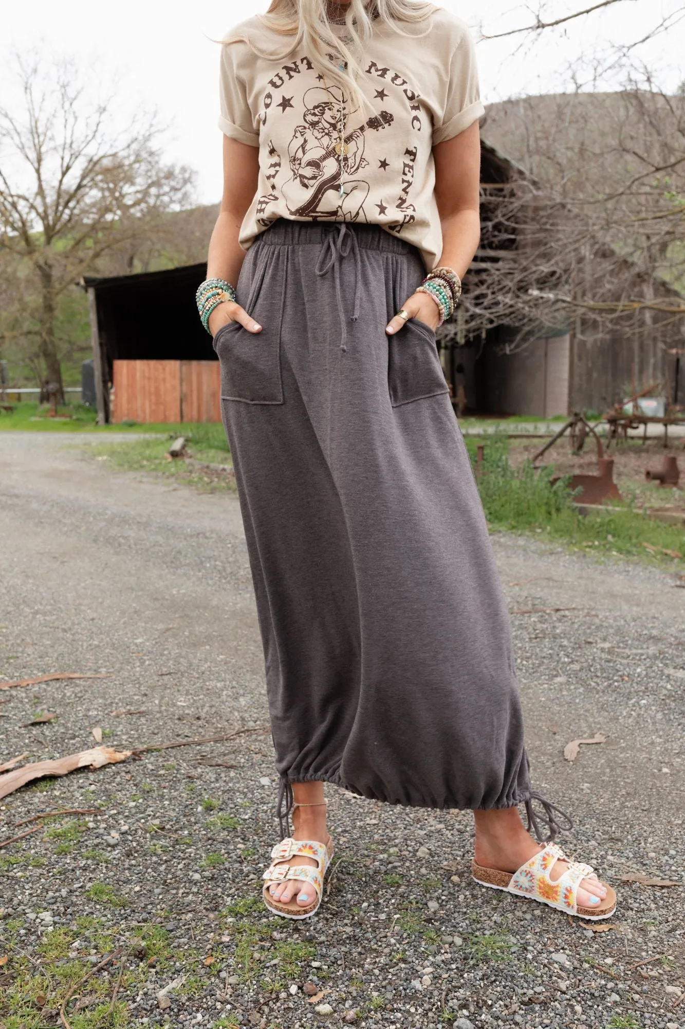 All In Drawstring Maxi Skirt - Mocha Gray