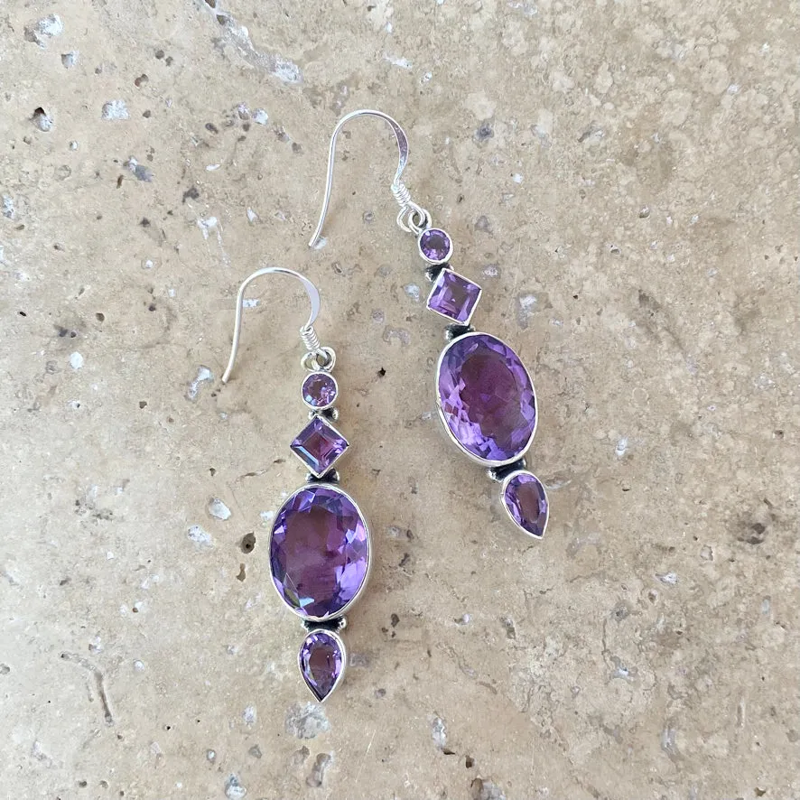 Amethyst Earrings with large Oval Gemstone- Freja