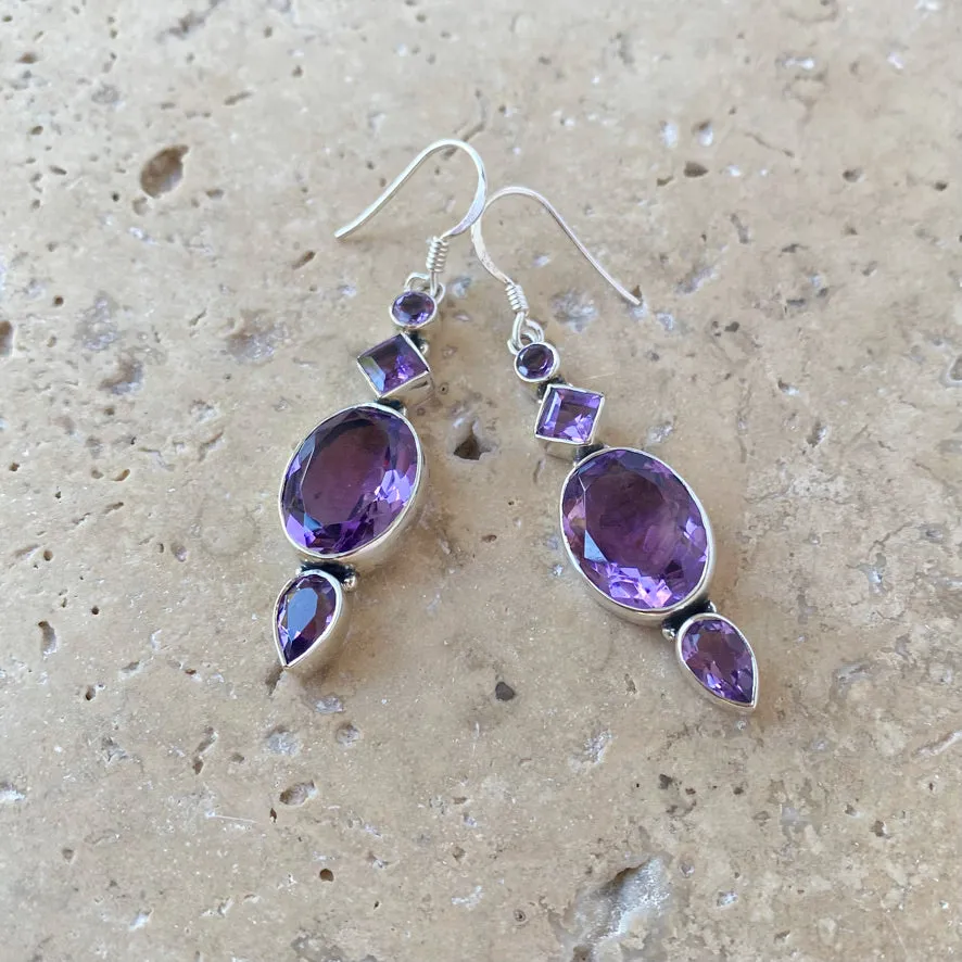 Amethyst Earrings with large Oval Gemstone- Freja