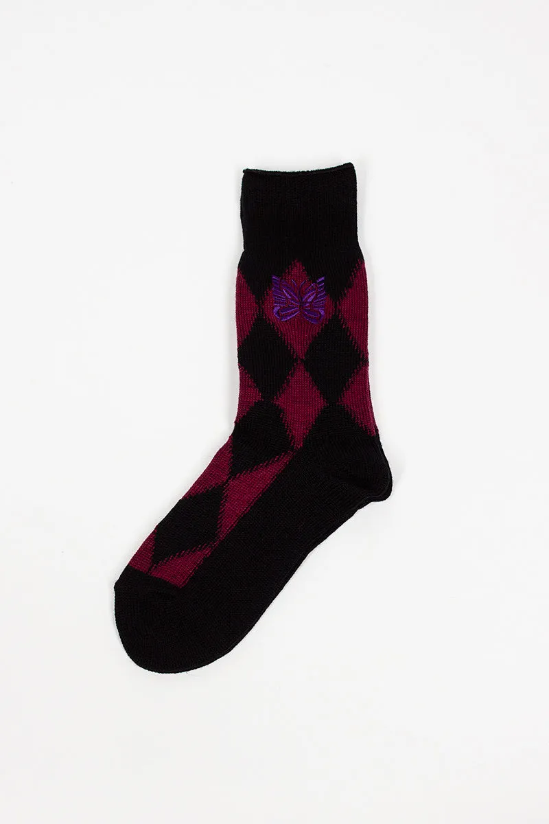 Argyle Jacquard Socks Wine