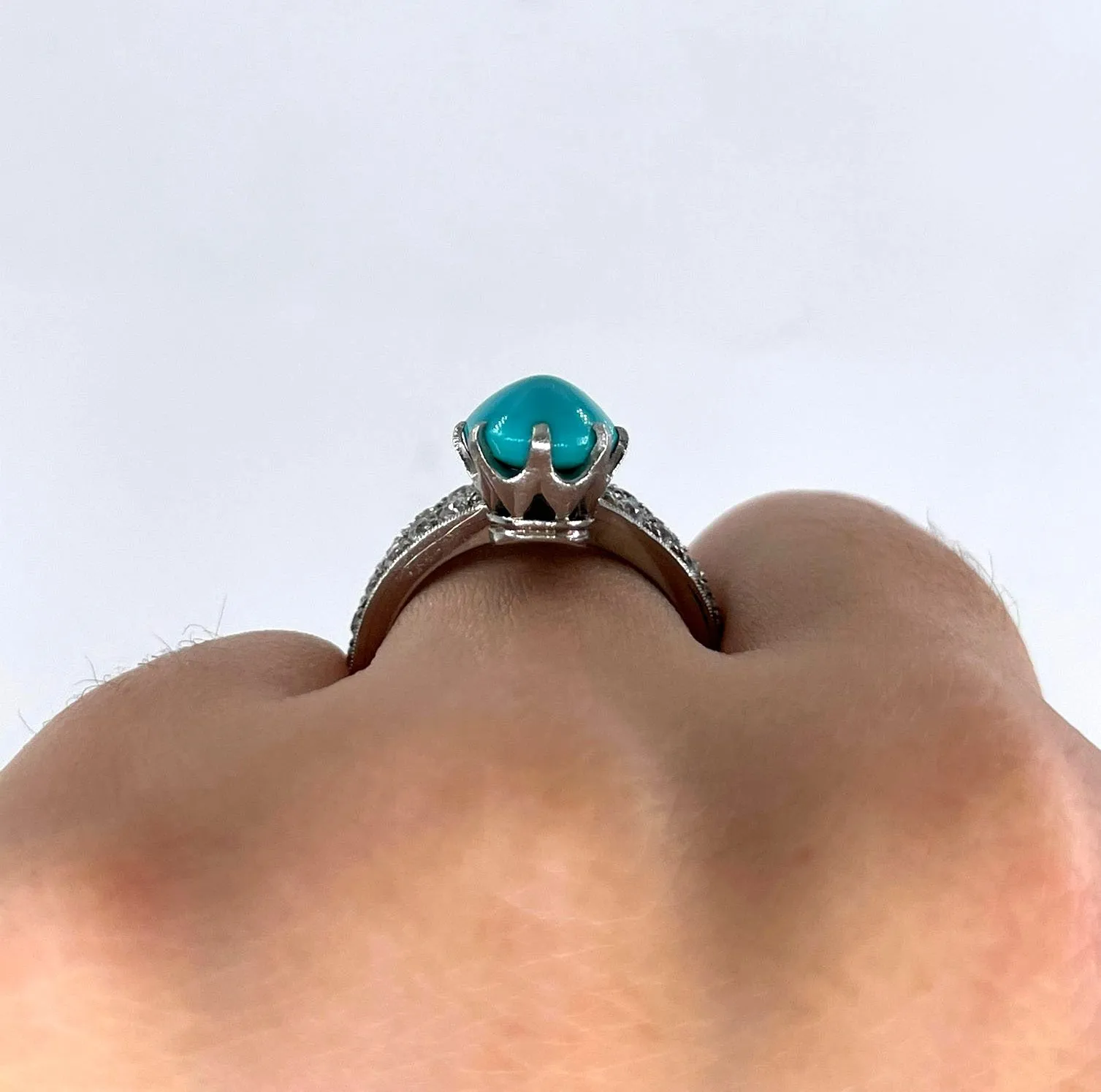 Art Deco GIA 6.64ctw Natural Untreated Turquoise Diamond Antique Vintage Platinum Ring