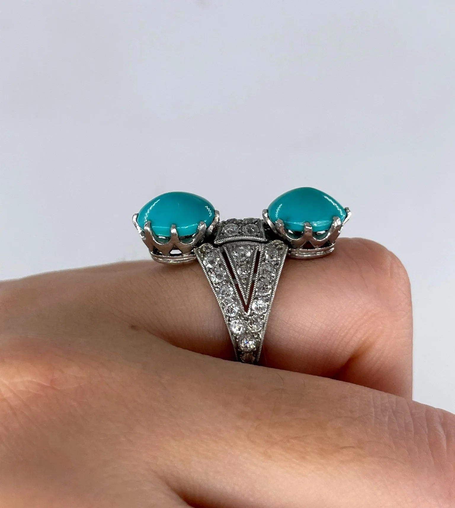 Art Deco GIA 6.64ctw Natural Untreated Turquoise Diamond Antique Vintage Platinum Ring