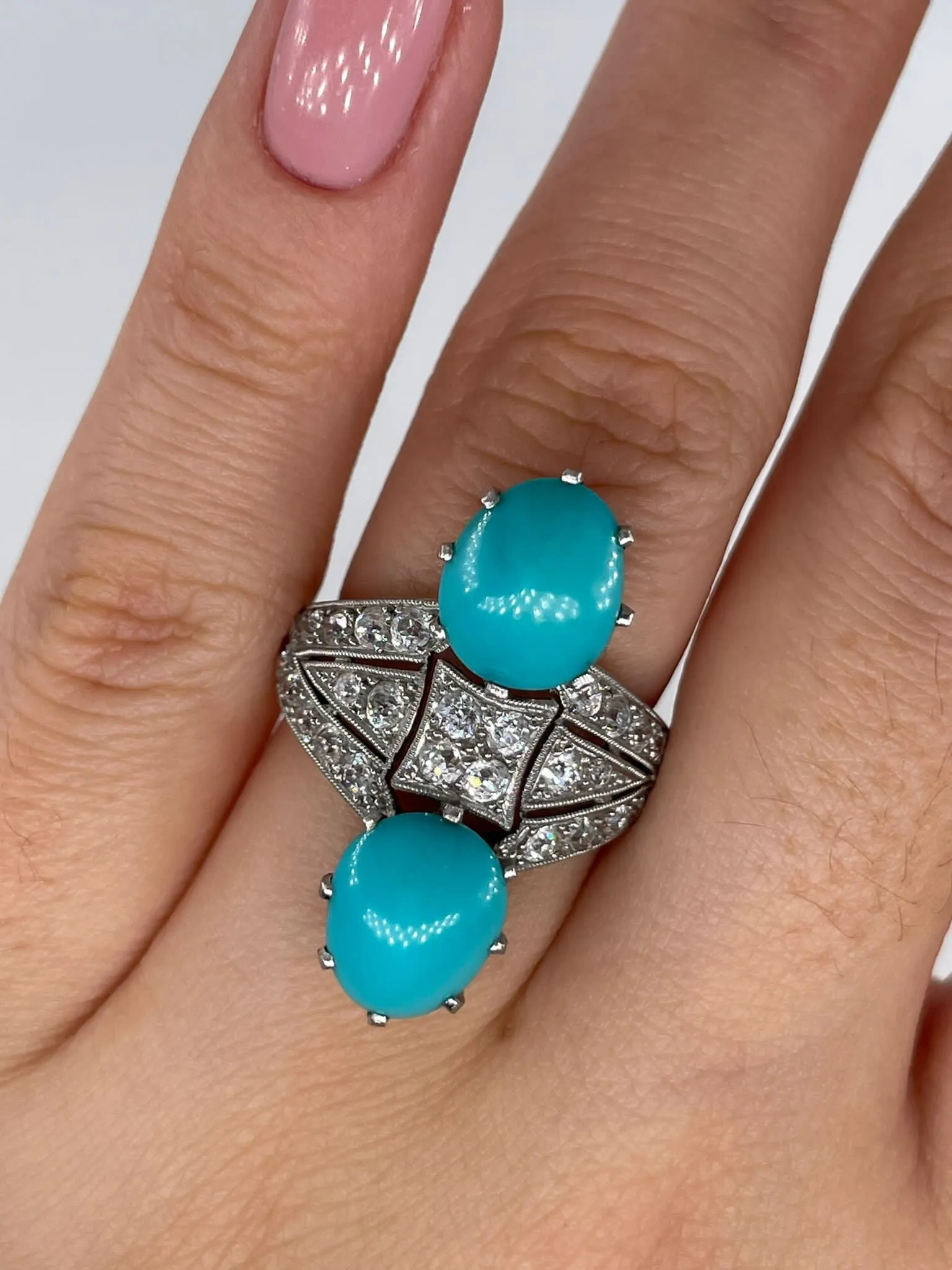 Art Deco GIA 6.64ctw Natural Untreated Turquoise Diamond Antique Vintage Platinum Ring