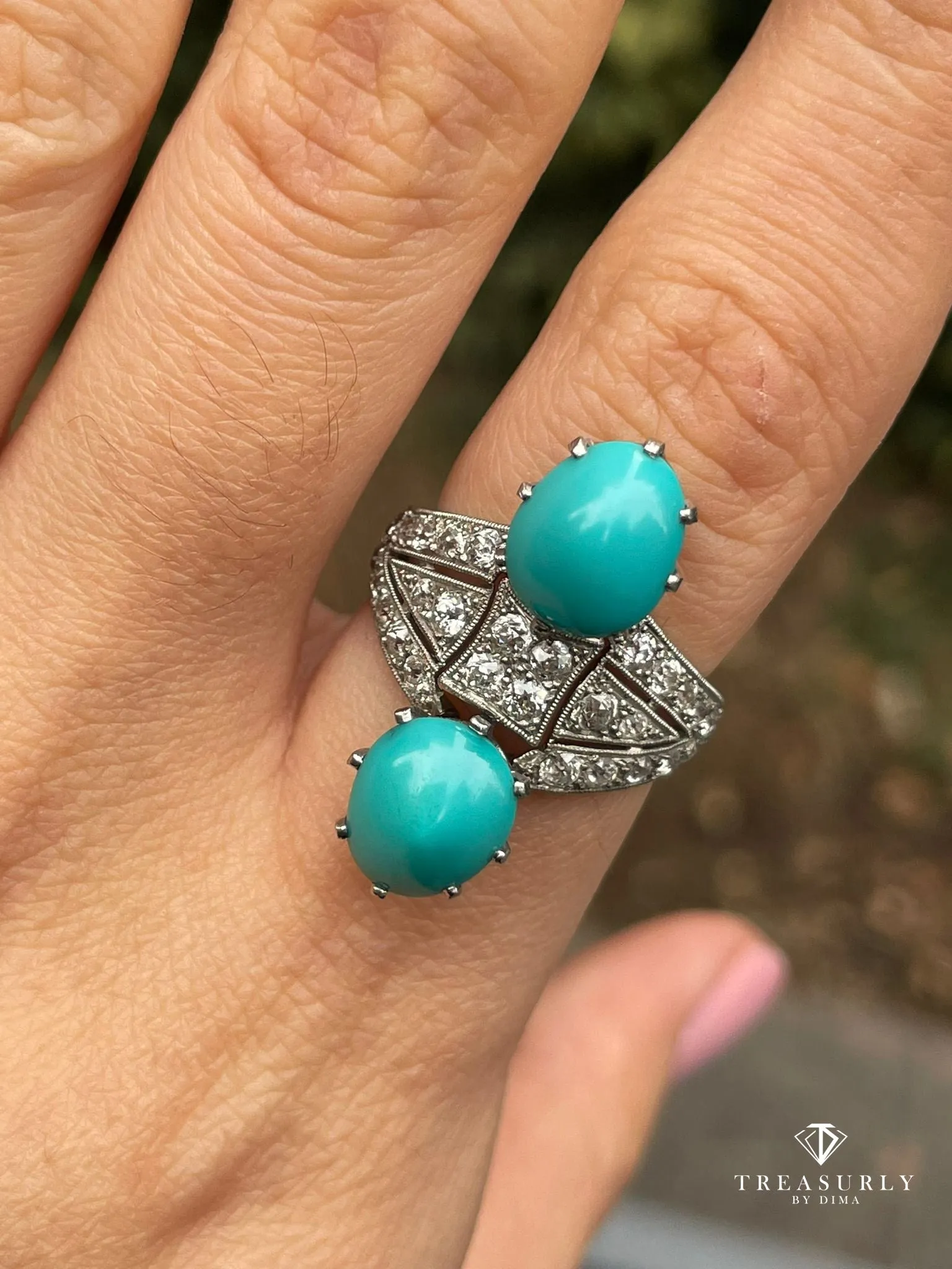 Art Deco GIA 6.64ctw Natural Untreated Turquoise Diamond Antique Vintage Platinum Ring